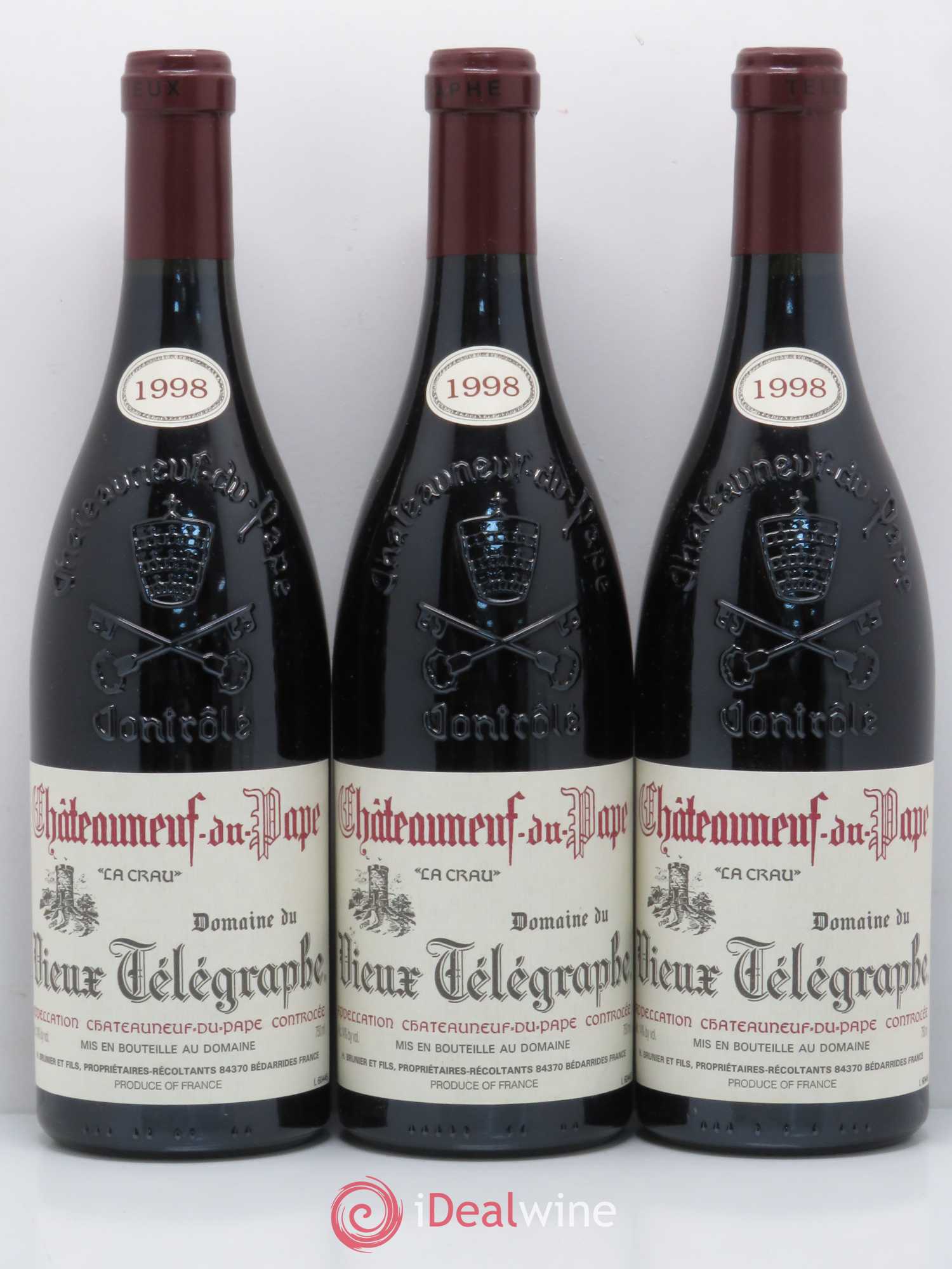Châteauneuf-du-Pape Vieux Télégraphe (Domaine du) Vignobles Brunier 1998 - Lot de 3 bouteilles - 0