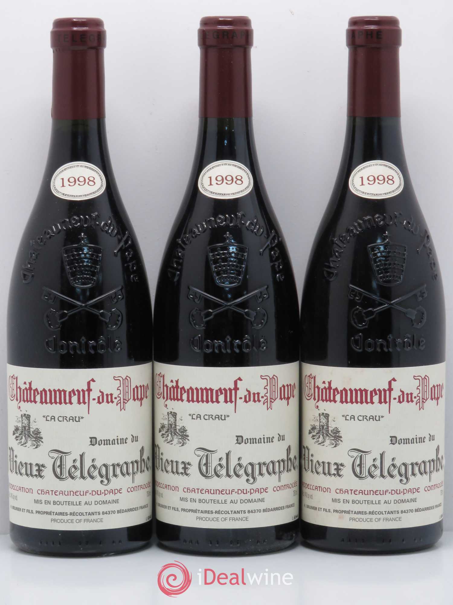 Châteauneuf-du-Pape Vieux Télégraphe (Domaine du) Vignobles Brunier 1998 - Lot de 3 bouteilles - 0
