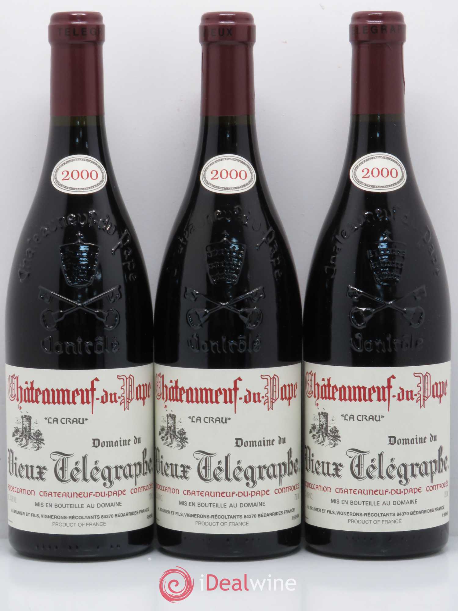 Châteauneuf-du-Pape Vieux Télégraphe (Domaine du) Vignobles Brunier 2000 - Lot de 12 bouteilles - 1