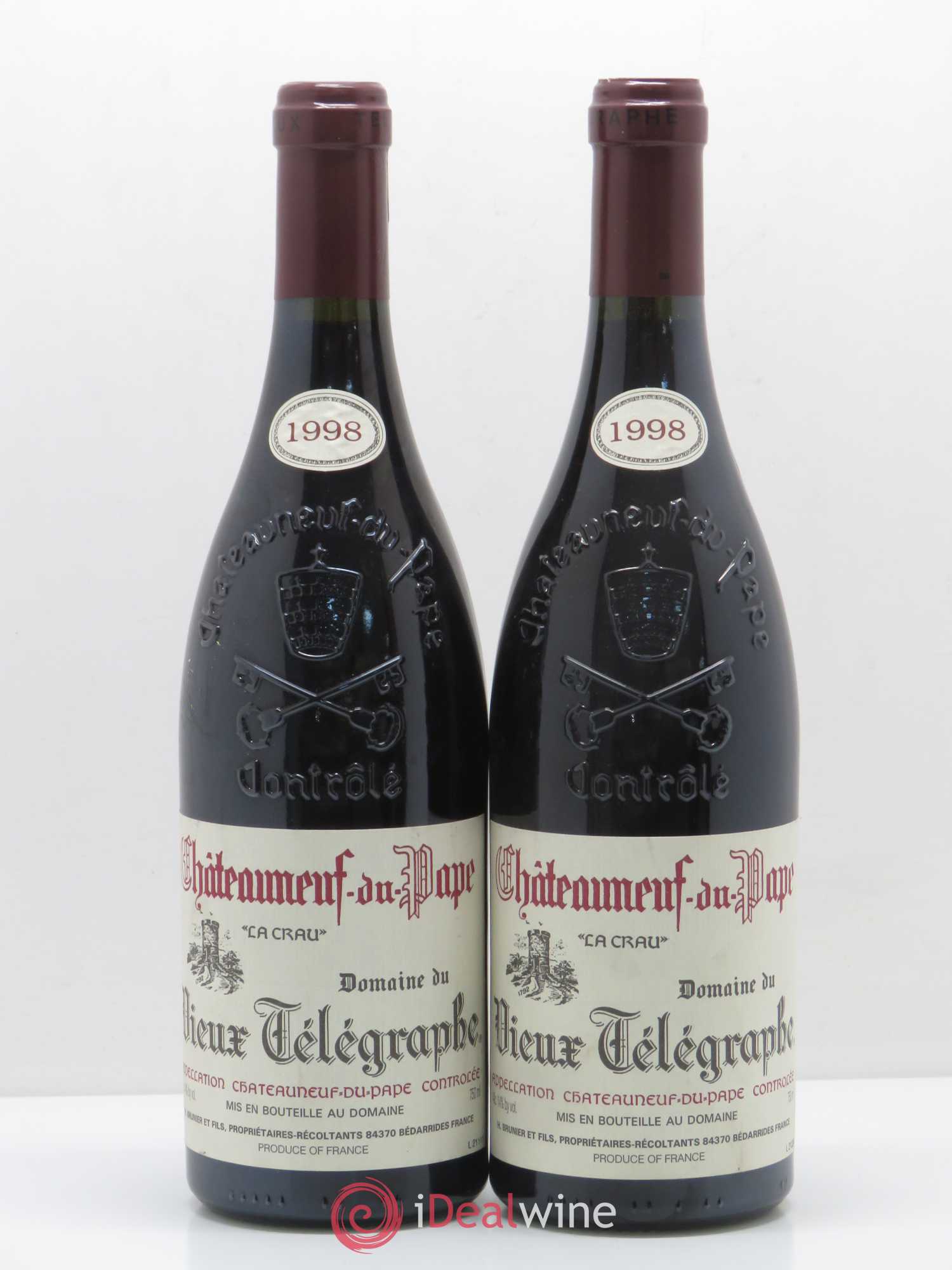 Châteauneuf-du-Pape Vieux Télégraphe (Domaine du) Vignobles Brunier 1998 - Lot de 2 bouteilles - 0