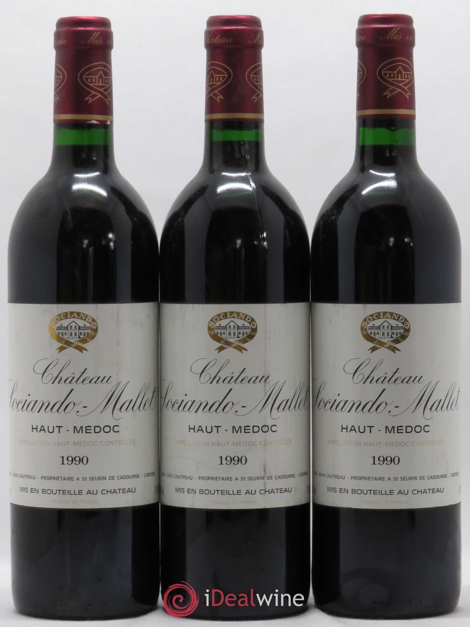 Château Sociando Mallet 1990 - Lot de 3 bouteilles - 0