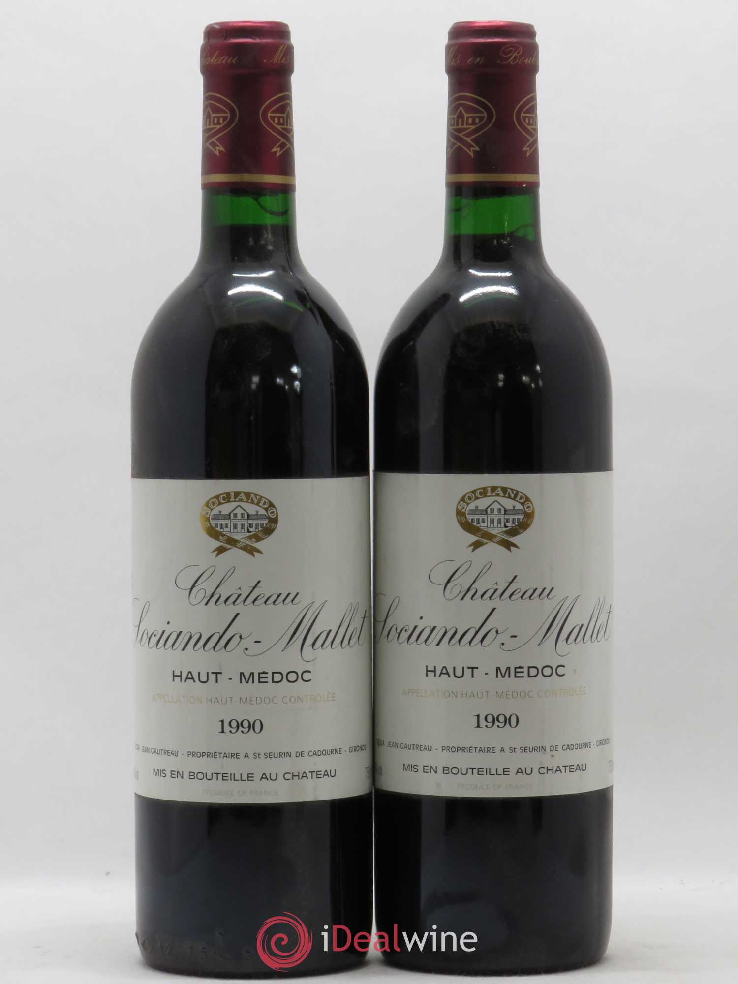 Château Sociando Mallet 1990 - Lot de 2 bouteilles - 0
