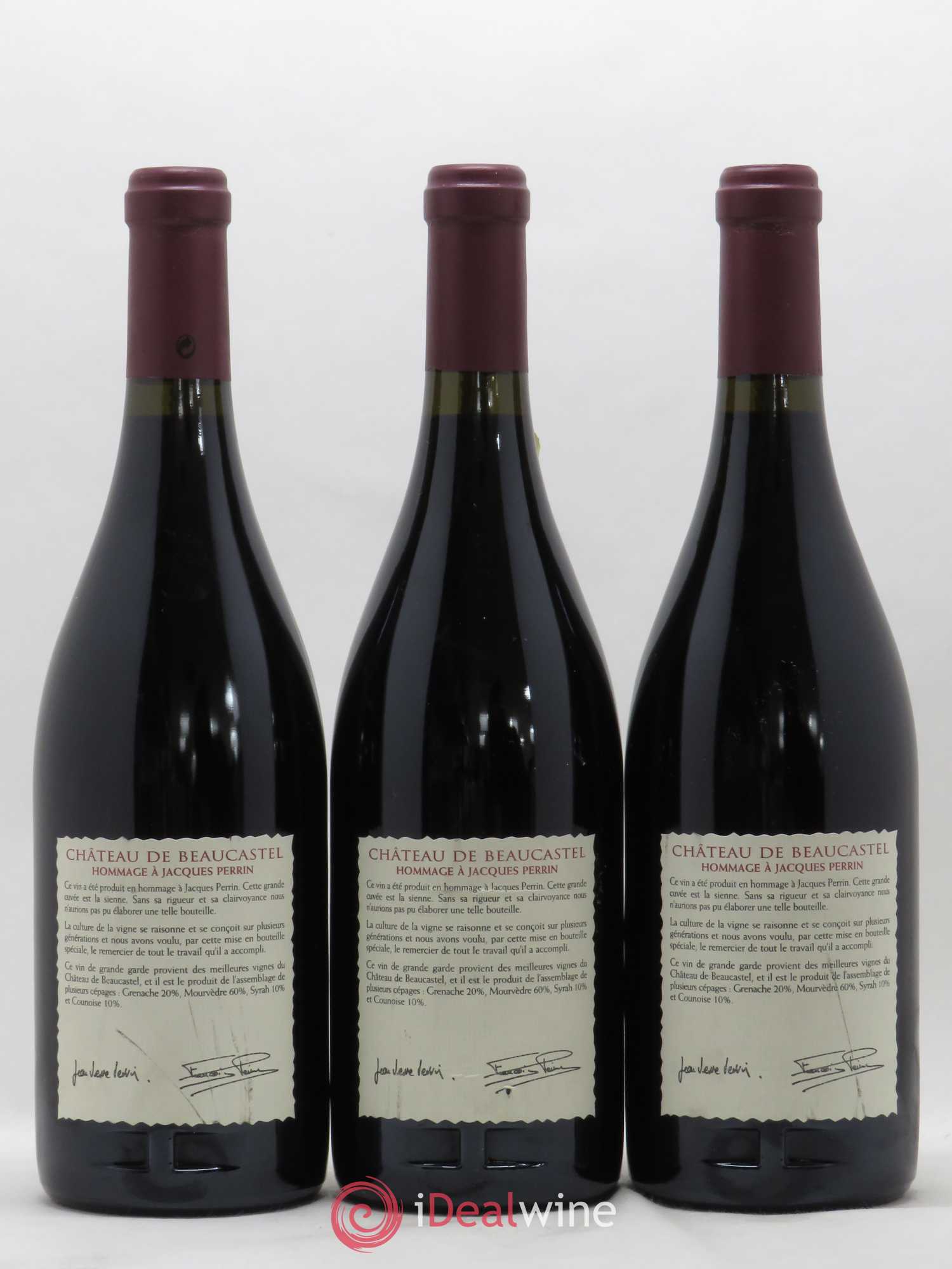 Châteauneuf-du-Pape Château de Beaucastel Hommage à Jacques Perrin Famille Perrin 2001 - Lot de 3 bouteilles - 1