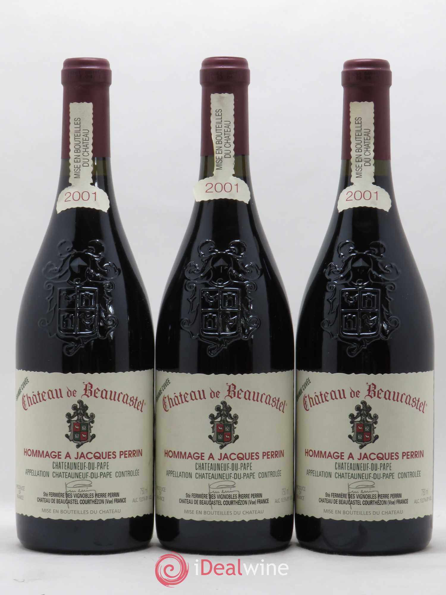 Châteauneuf-du-Pape Château de Beaucastel Hommage à Jacques Perrin Famille Perrin 2001 - Lot de 3 bouteilles - 0