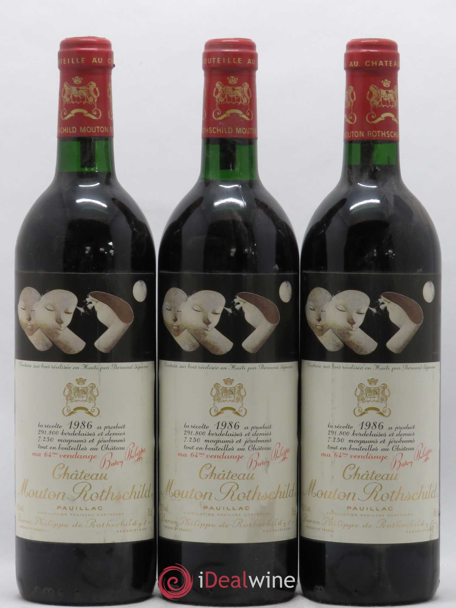 Château Mouton Rothschild 1er Grand Cru Classé 1986 - Lot de 3 bouteilles - 0