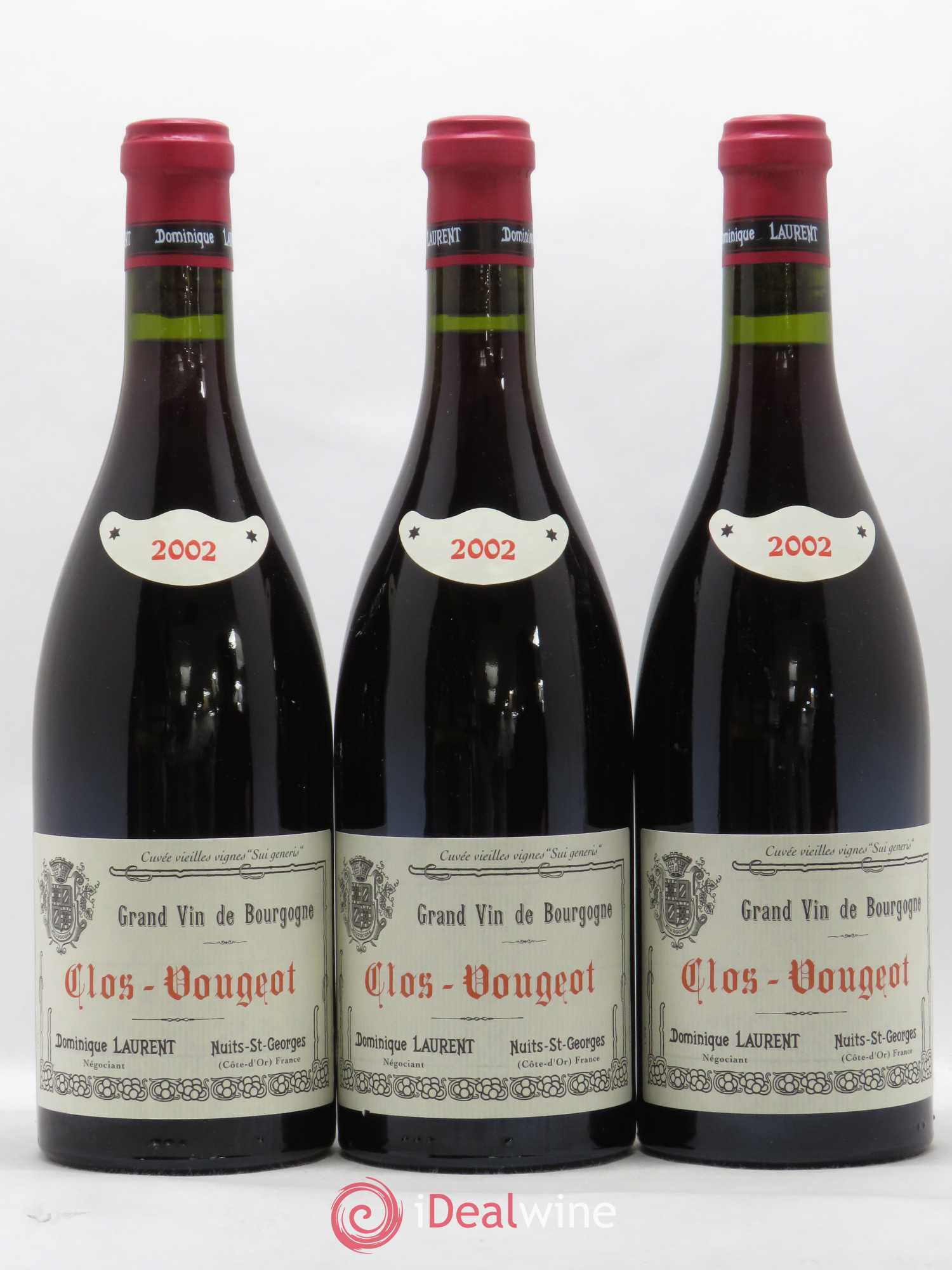 Clos de Vougeot Grand Cru Vieilles vignes Sui Generis Dominique Laurent 2002 - Lot de 3 bouteilles - 0
