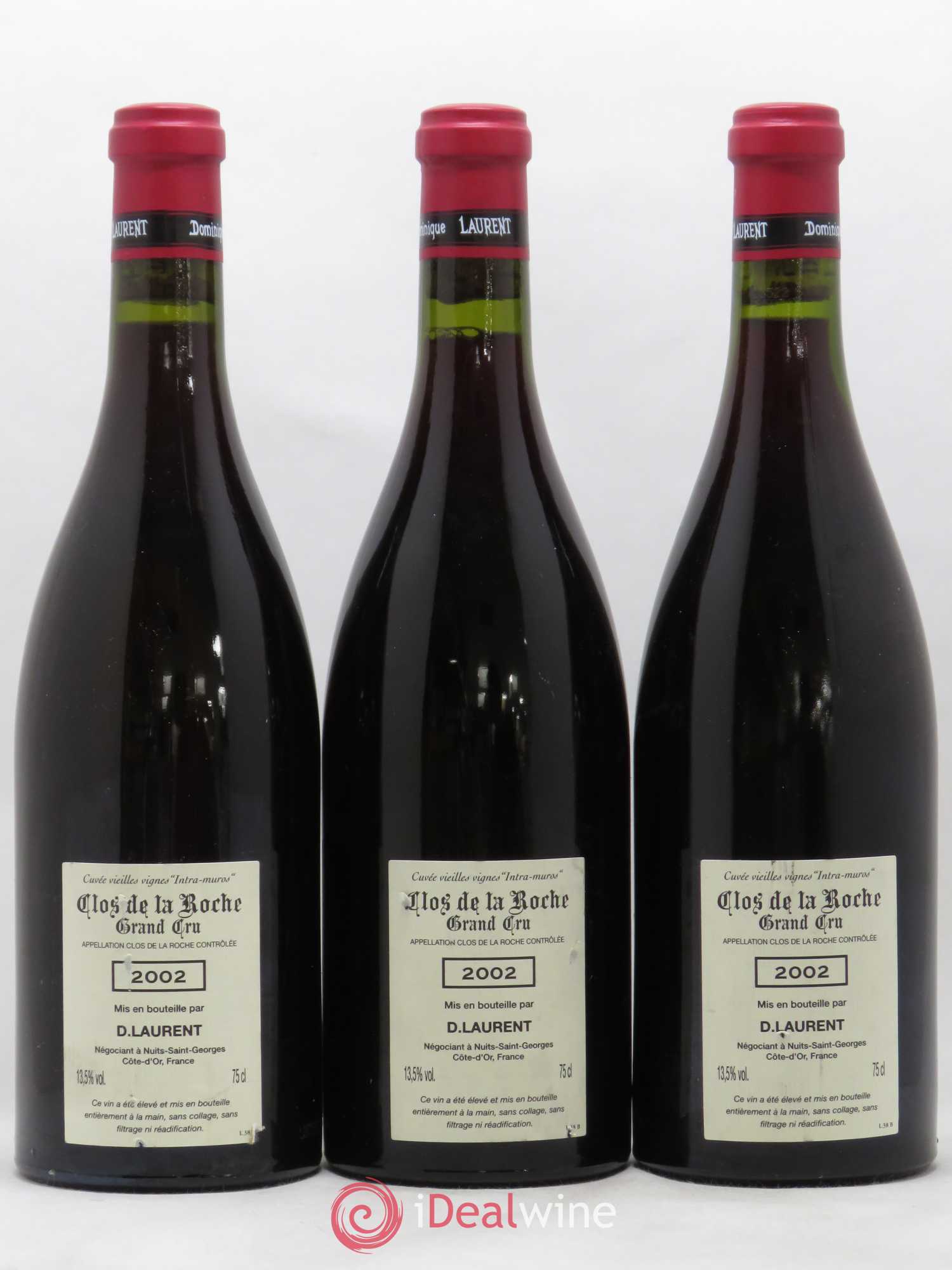 Clos de la Roche Grand Cru Vieilles vignes Intra-muros Dominique Laurent 2002 - Lot de 3 bouteilles - 1
