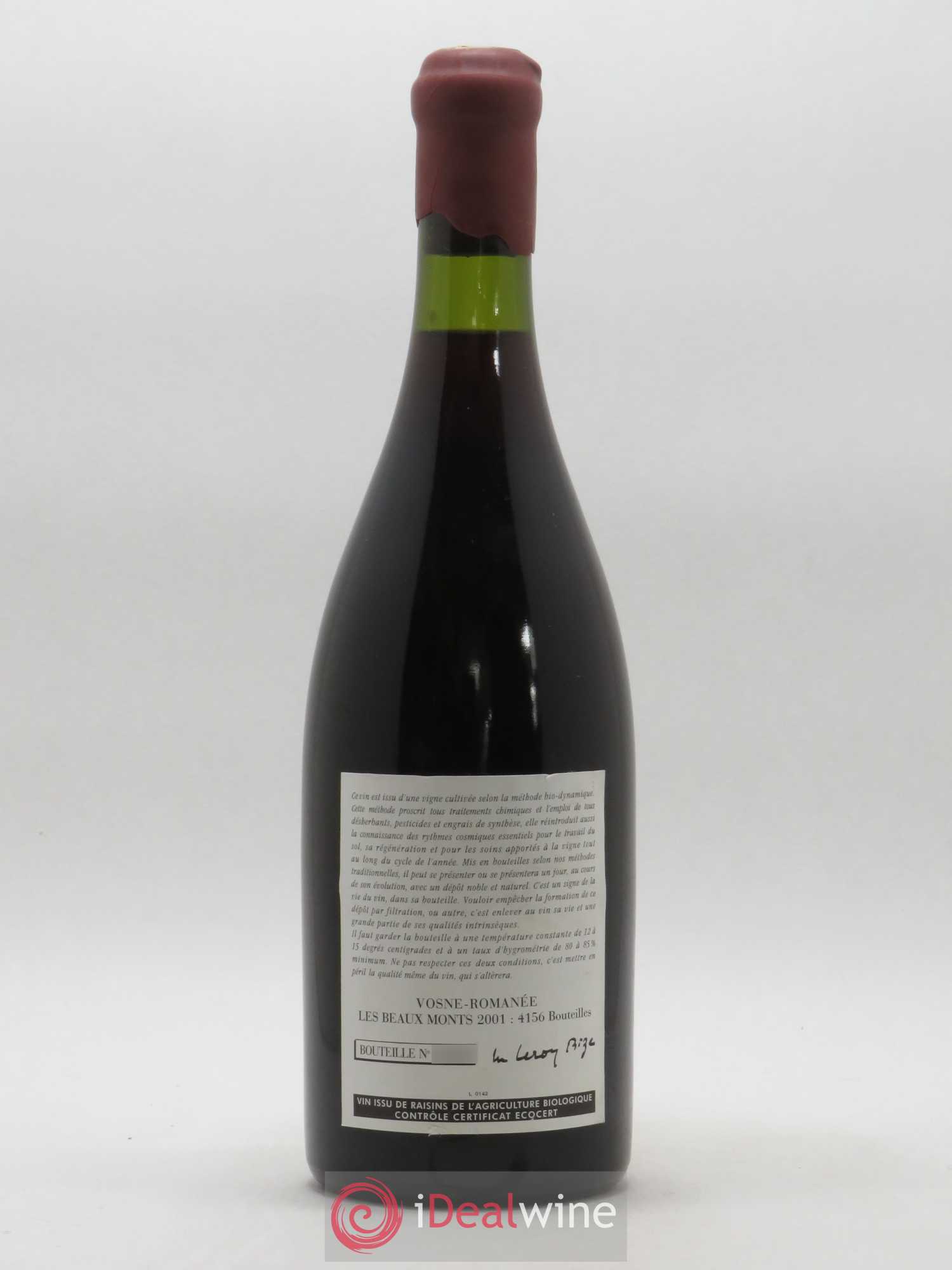 Vosne-Romanée 1er Cru Les Beaux-Monts Leroy (Domaine) 2001 - Lot de 1 bouteille - 1