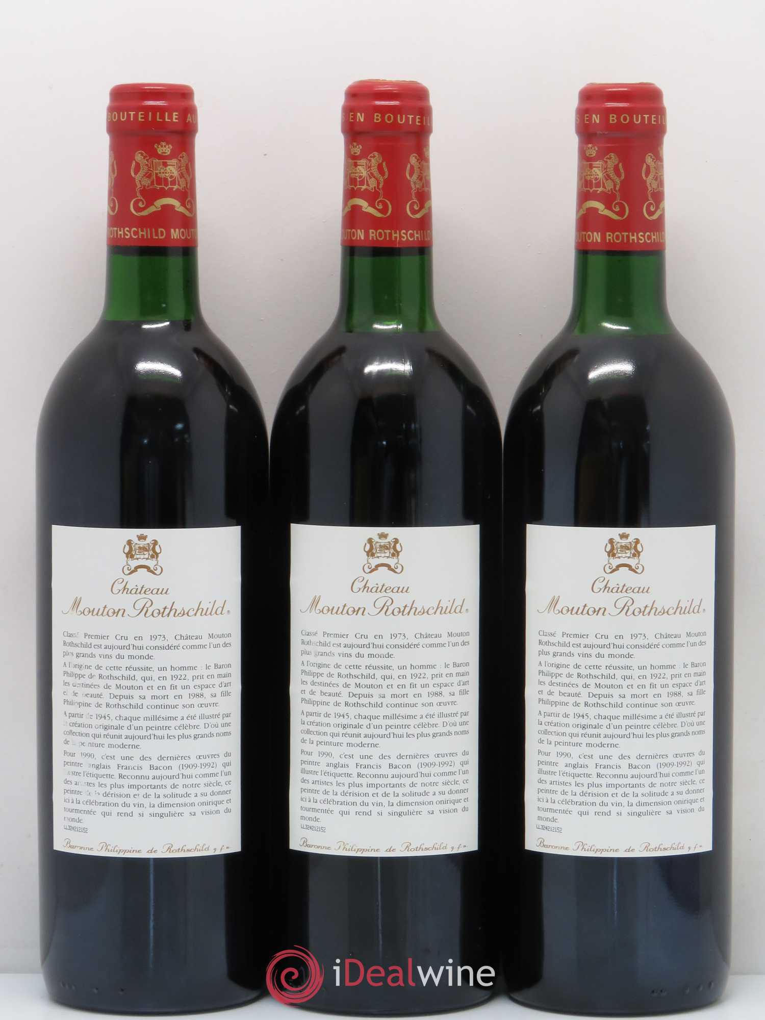 Château Mouton Rothschild 1er Grand Cru Classé 1990 - Lot de 3 bouteilles - 1