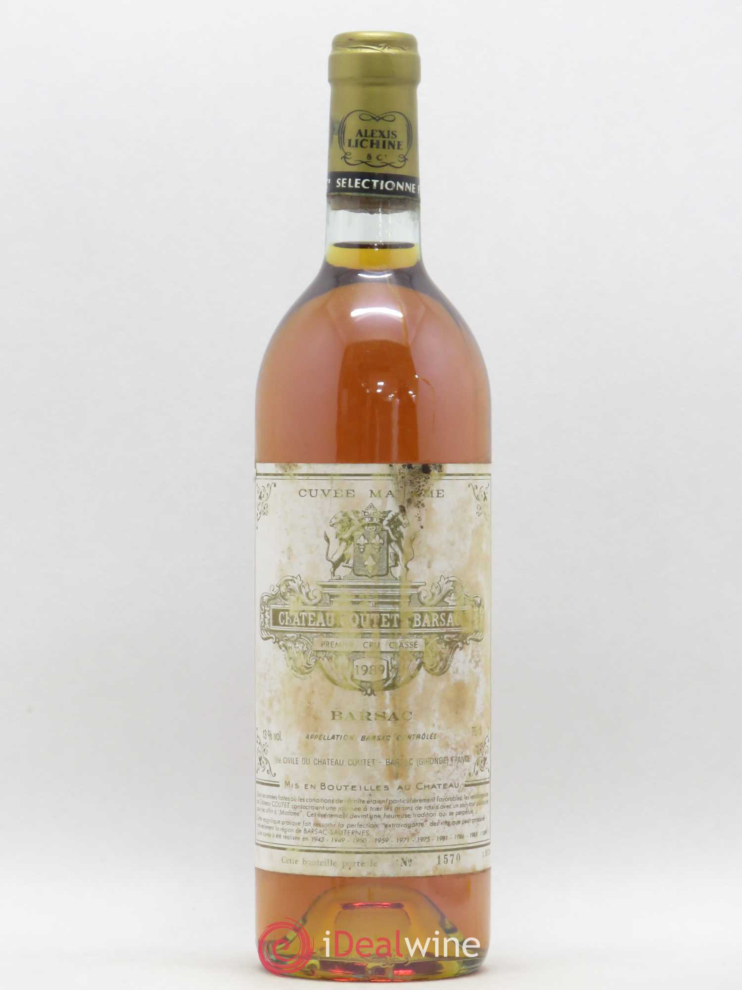 Château Coutet - Cuvée Madame 1er Grand Cru Classé 1989 - Lotto di 1 bottiglia - 0