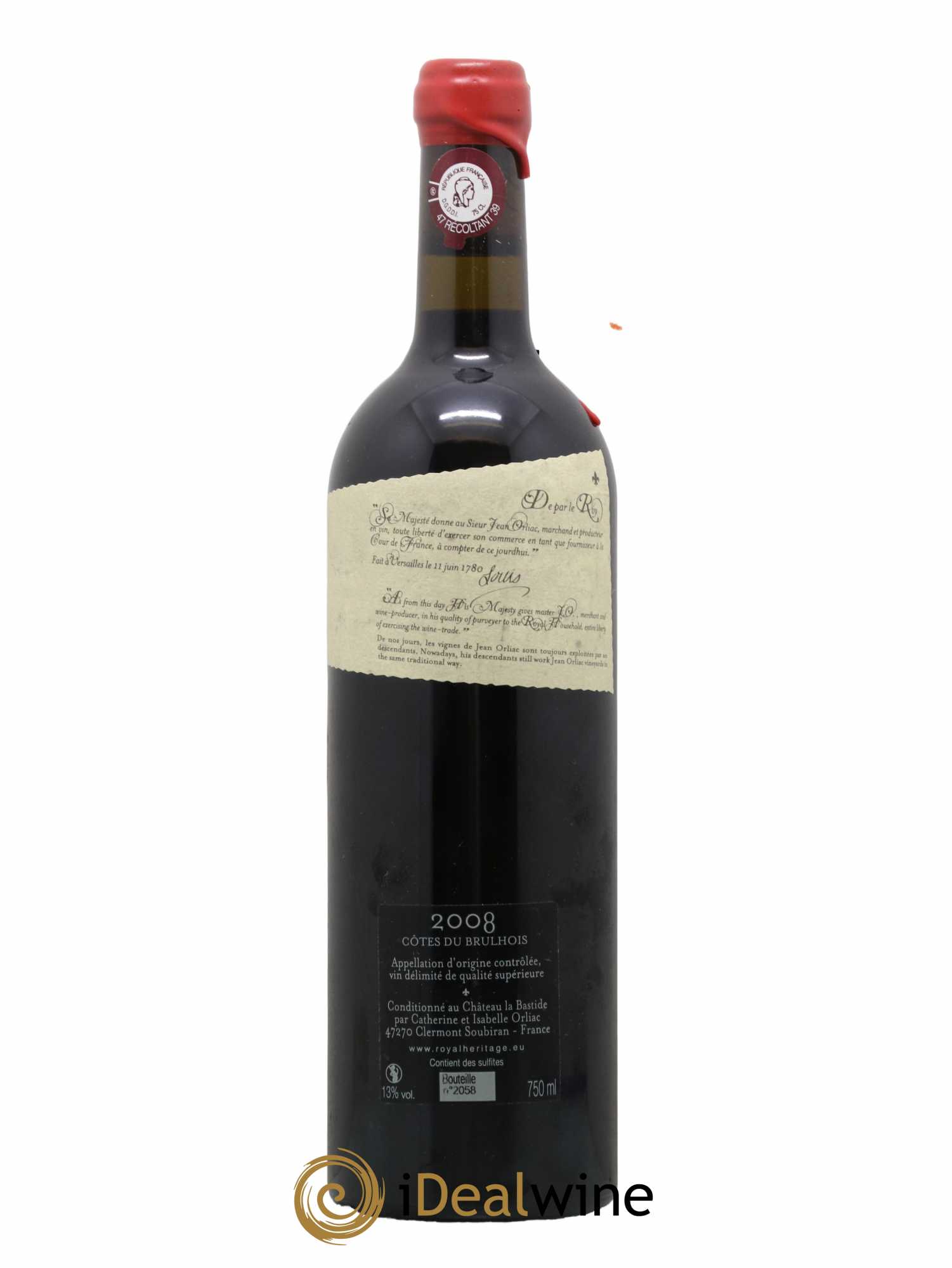 Sud-Ouest Brulhois Cuvée Royal Héritage Château La Bastide Orliac 2008 - Lot de 1 bouteille - 1