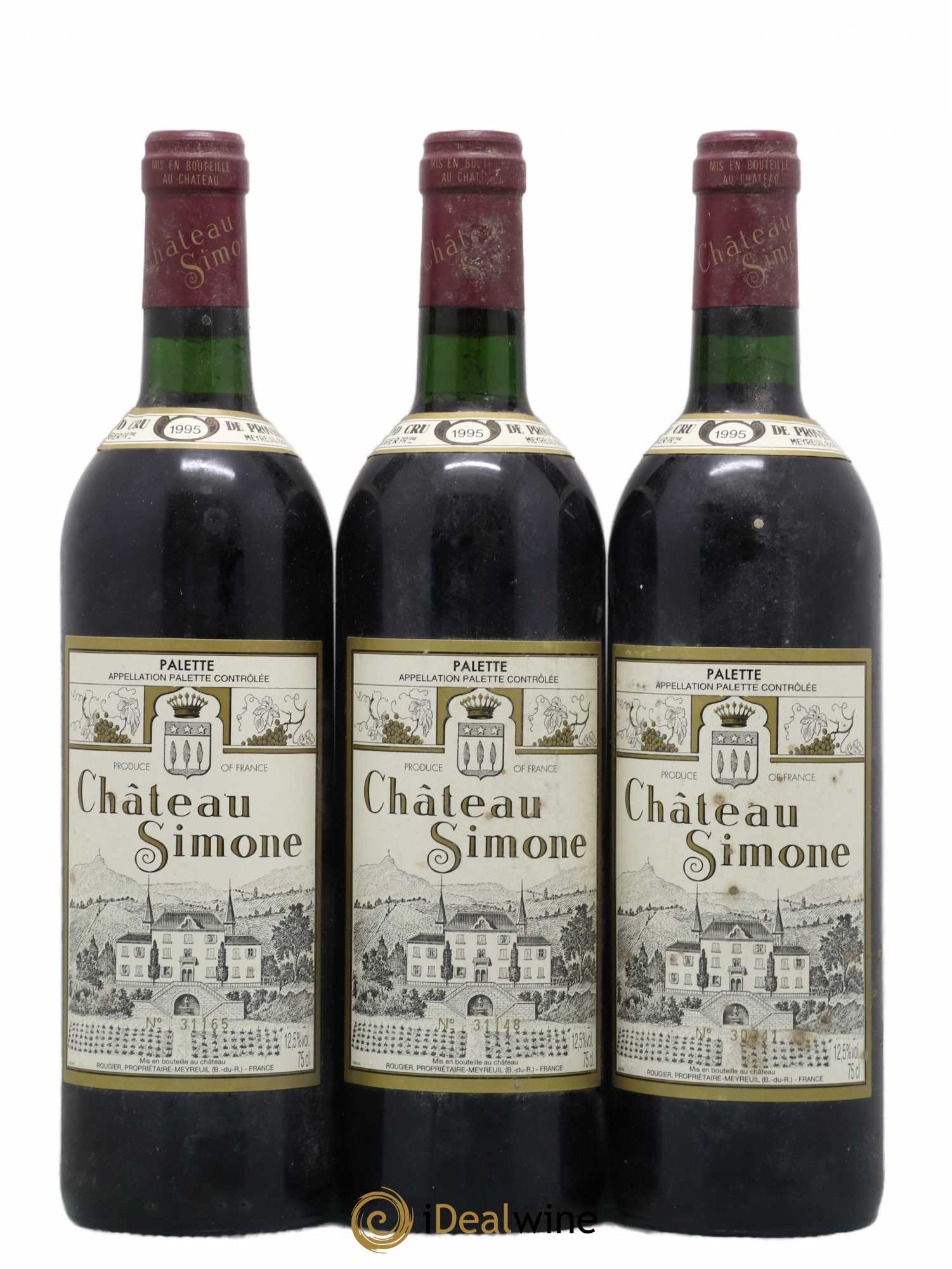 Palette Château Simone Famille Rougier 1995 - Lot de 3 bouteilles - 0
