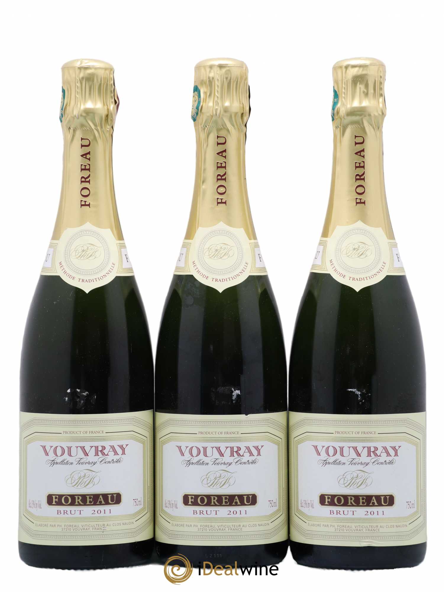 Vouvray Brut Méthode Traditionnelle Clos Naudin - Philippe Foreau 2011 - Lot de 3 bouteilles - 0