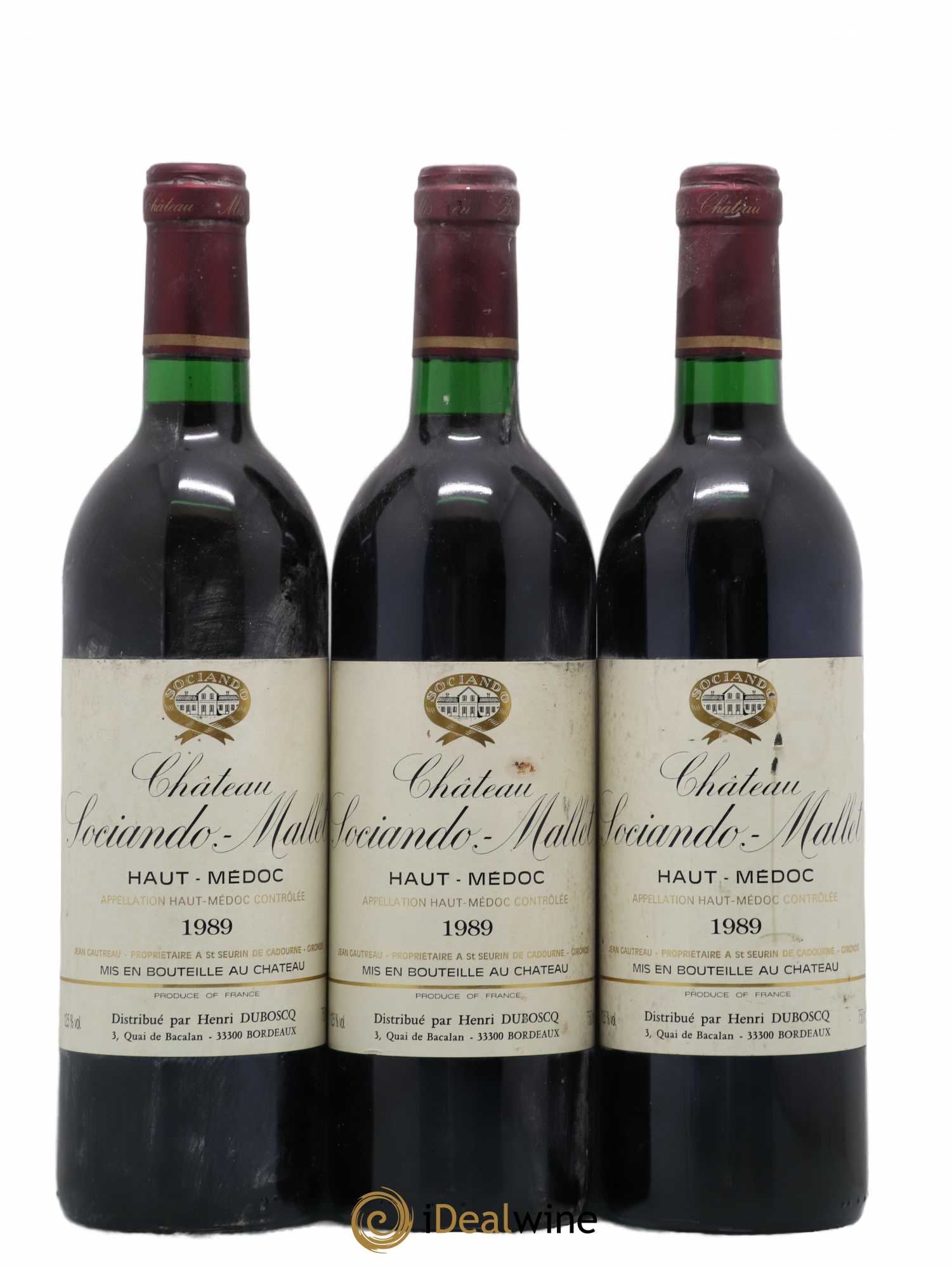 Château Sociando Mallet 1989 - Lot de 3 bouteilles - 0