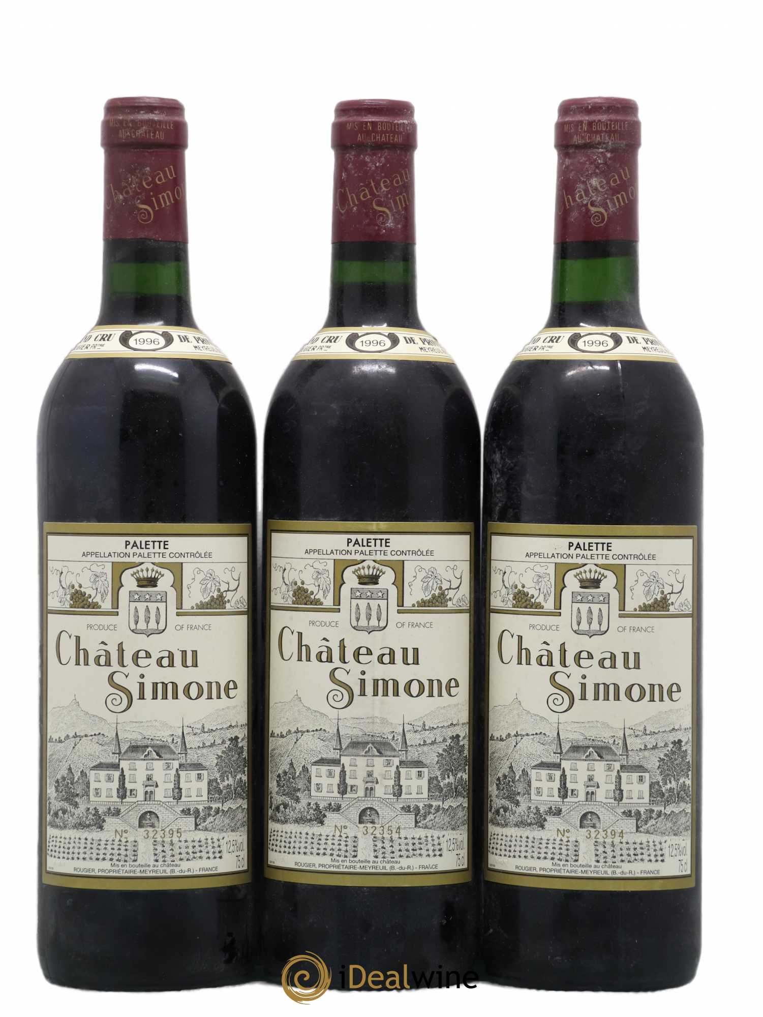 Palette Château Simone Famille Rougier 1996 - Lot de 3 bouteilles - 0