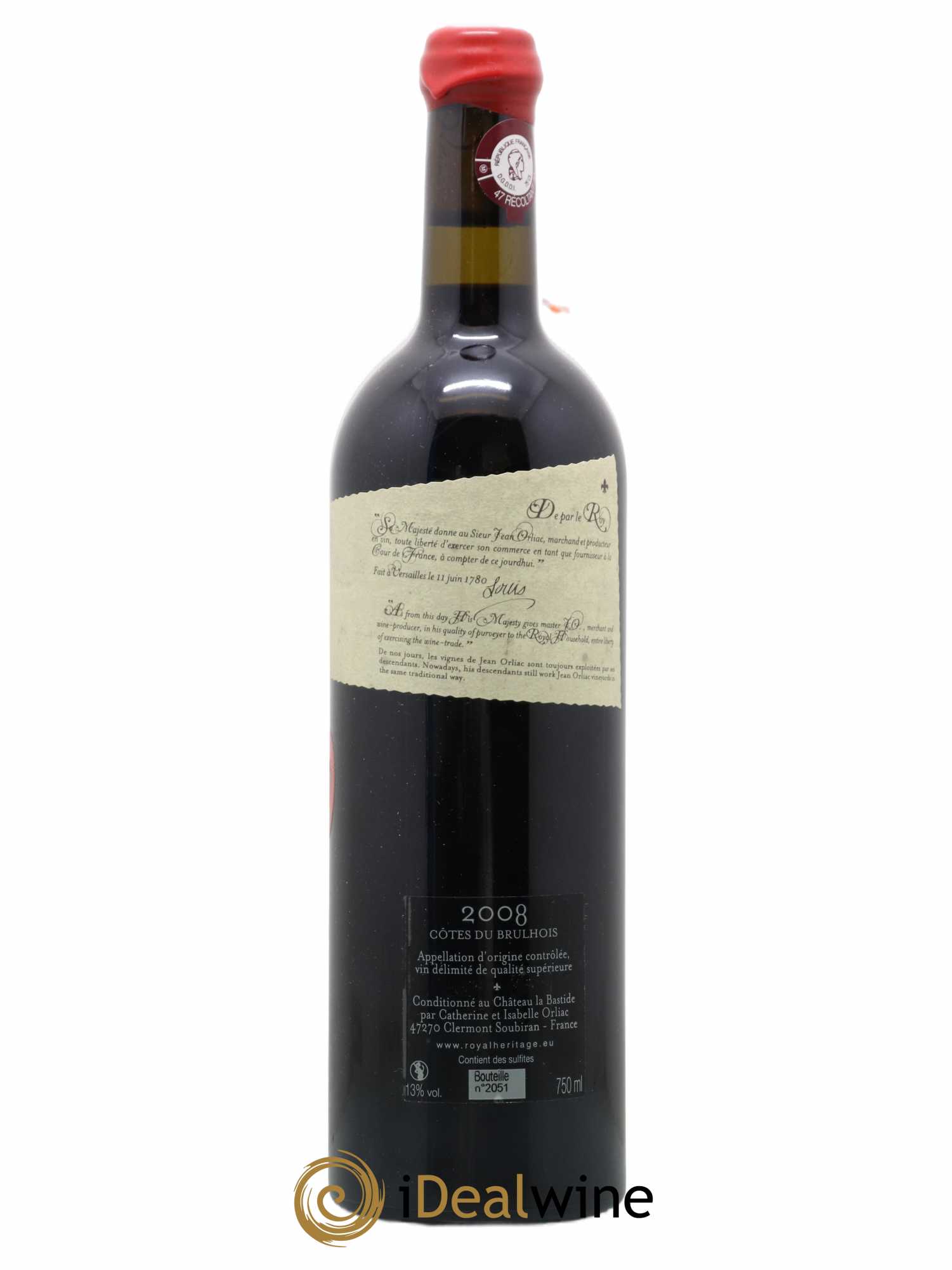 Divers Côtes Du Brulhois Royal Héritage 1780 Château La Bastide 2008 - Lot de 1 bouteille - 1