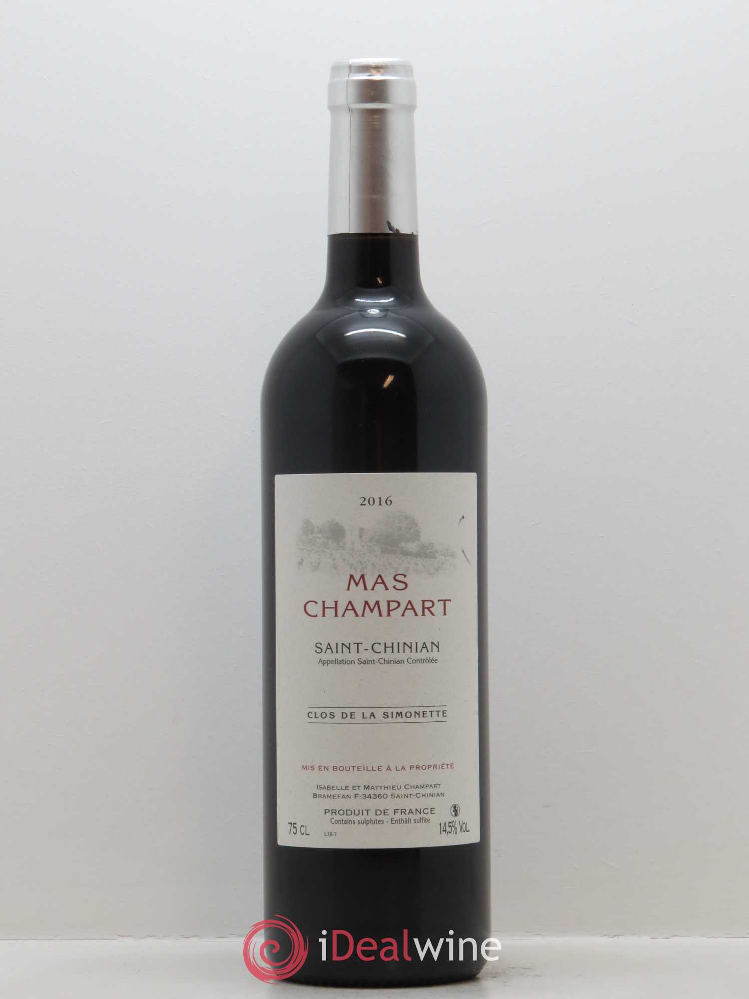 Saint-Chinian Mas Champart Clos de La Simonette Isabelle et Mathieu Champart 2016 - Lot de 1 bouteille - 0