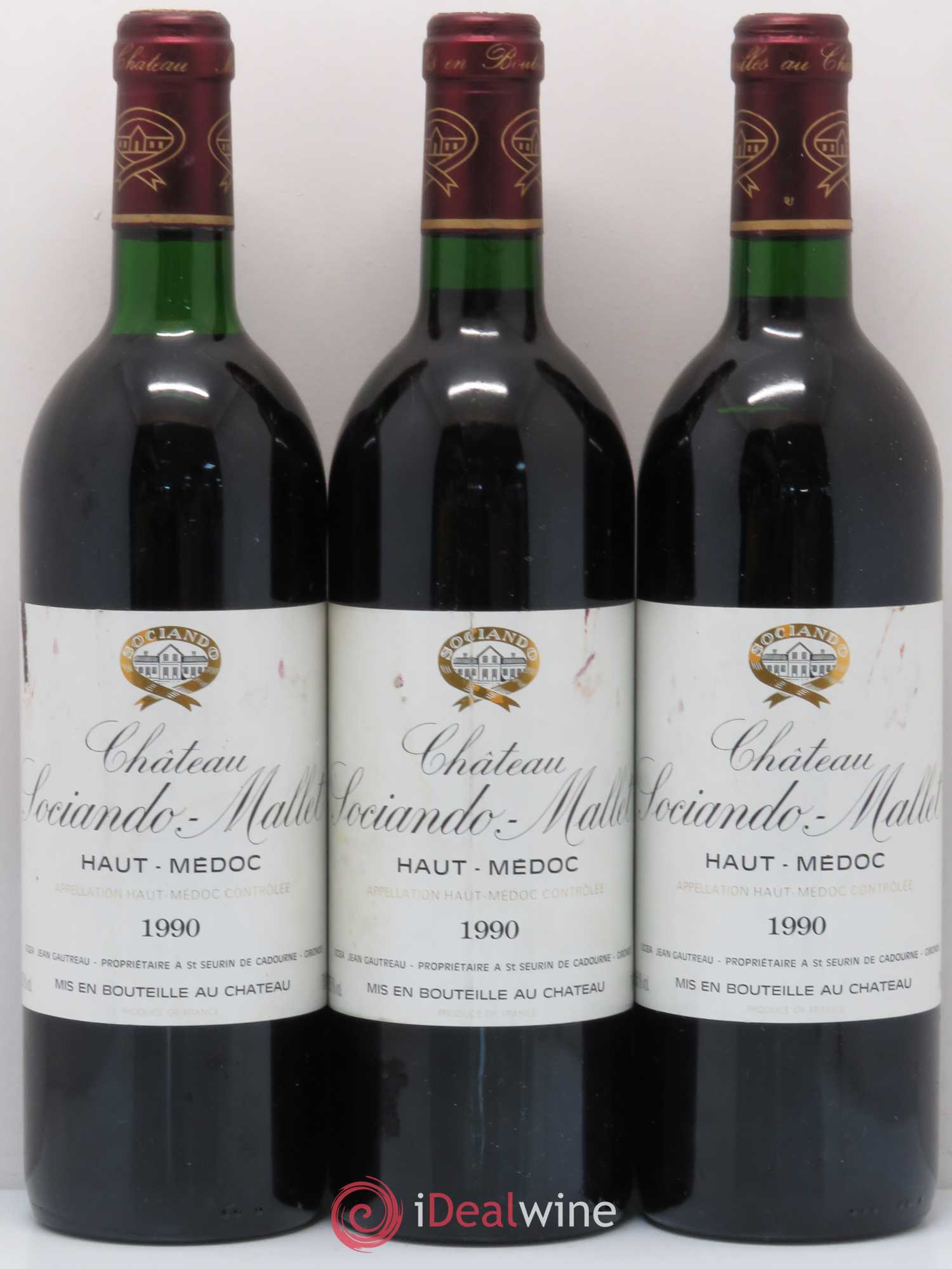 Château Sociando Mallet 1990 - Lot de 3 bouteilles - 0