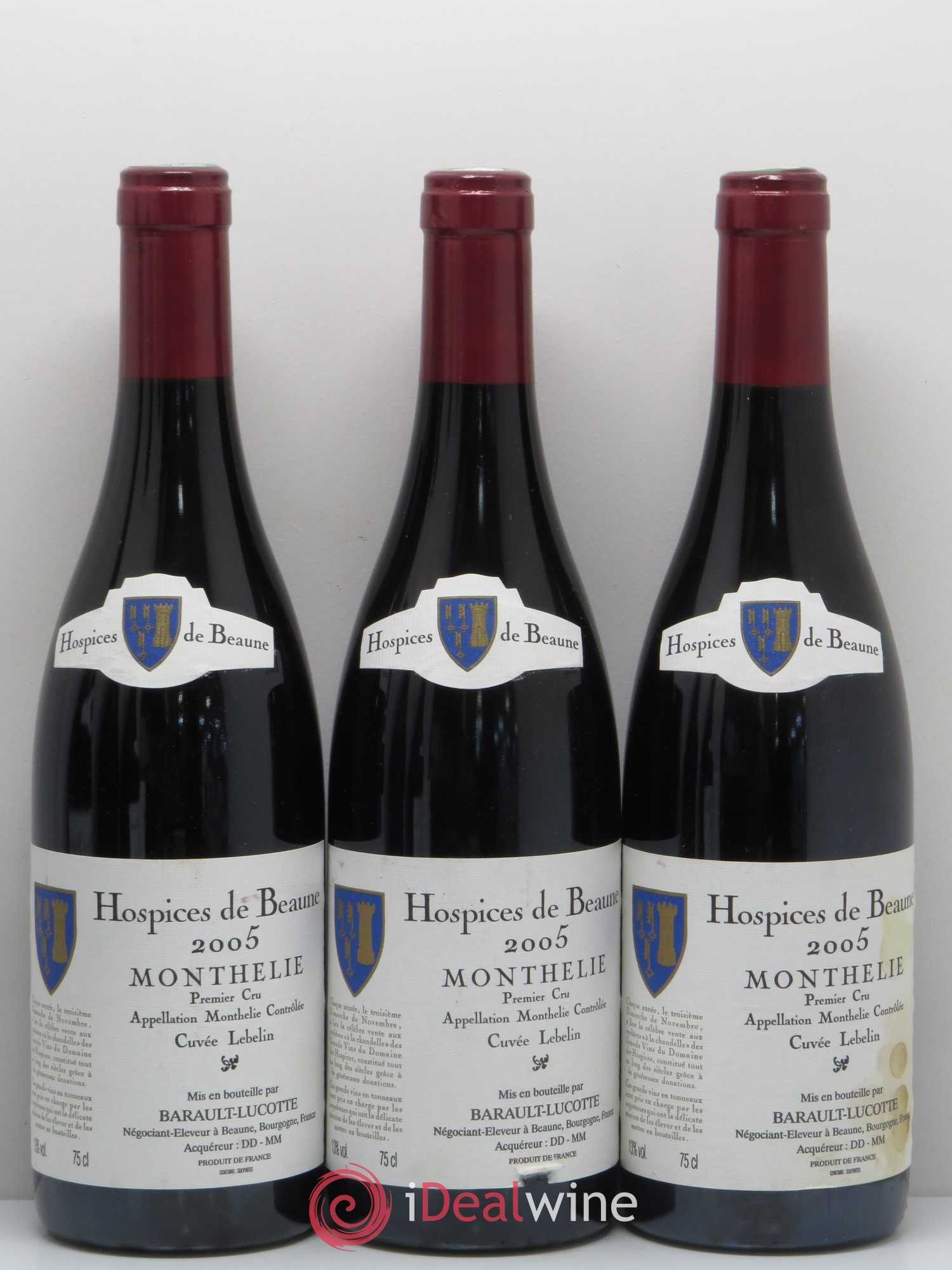 Monthélie 1er Cru cuvée Lebelin Barault Lucotte Hospices de Beaune 2005 - Lotto di 6 bottiglie - 1