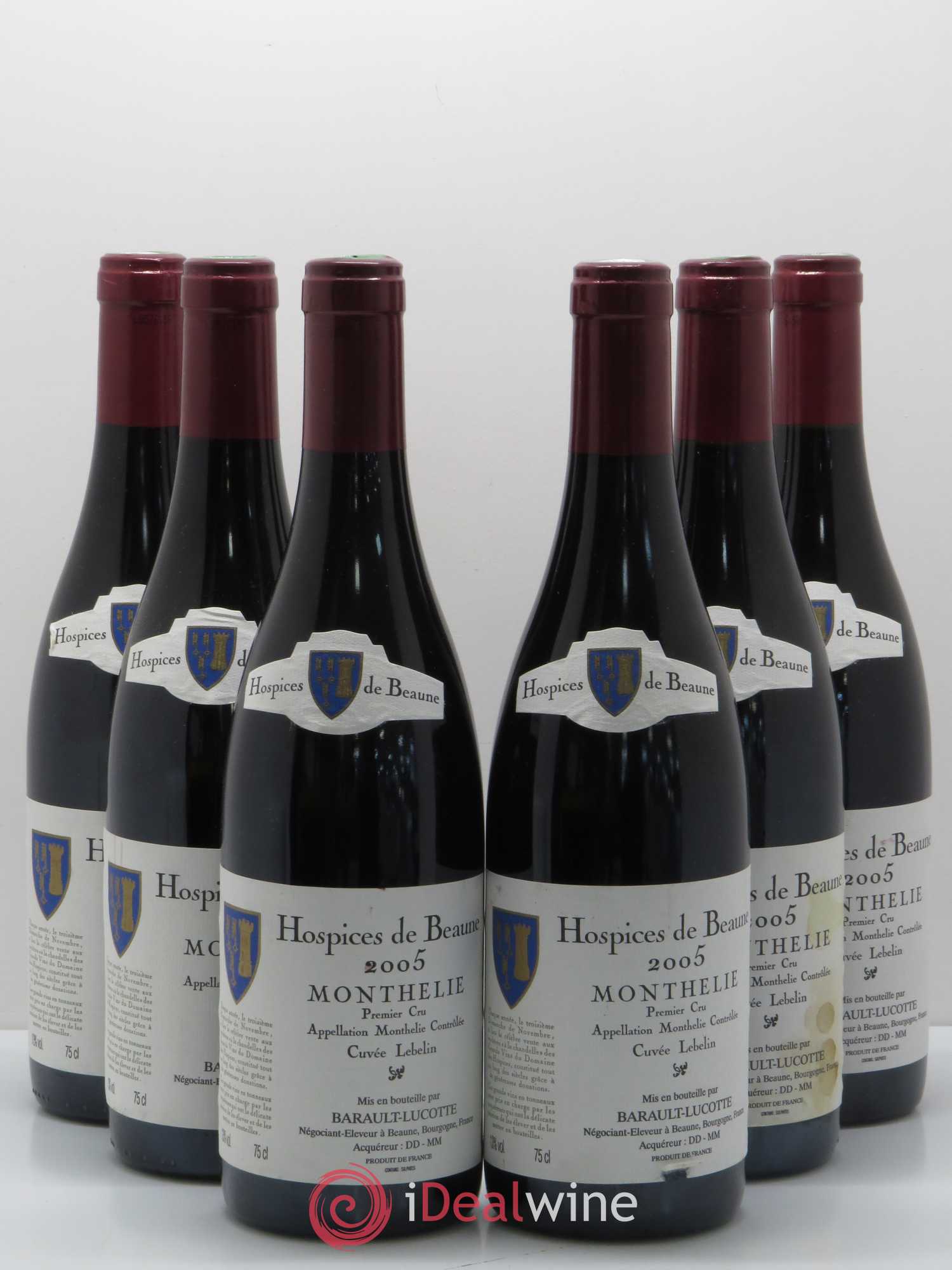 Monthélie 1er Cru cuvée Lebelin Barault Lucotte Hospices de Beaune 2005 - Lotto di 6 bottiglie - 0