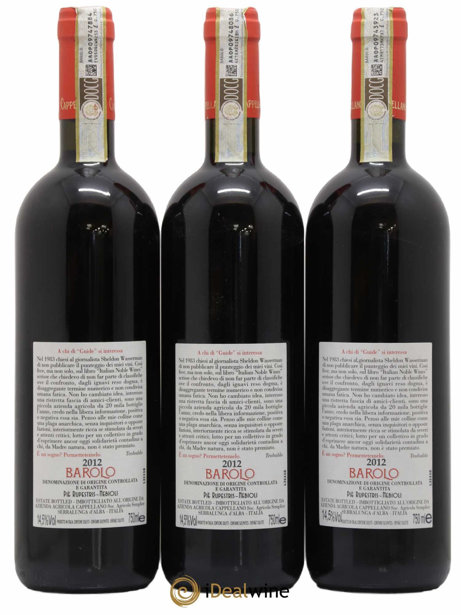 Barolo DOCG Pie Rupestris Cappellano 2012 - Posten von 3 Flaschen - 1