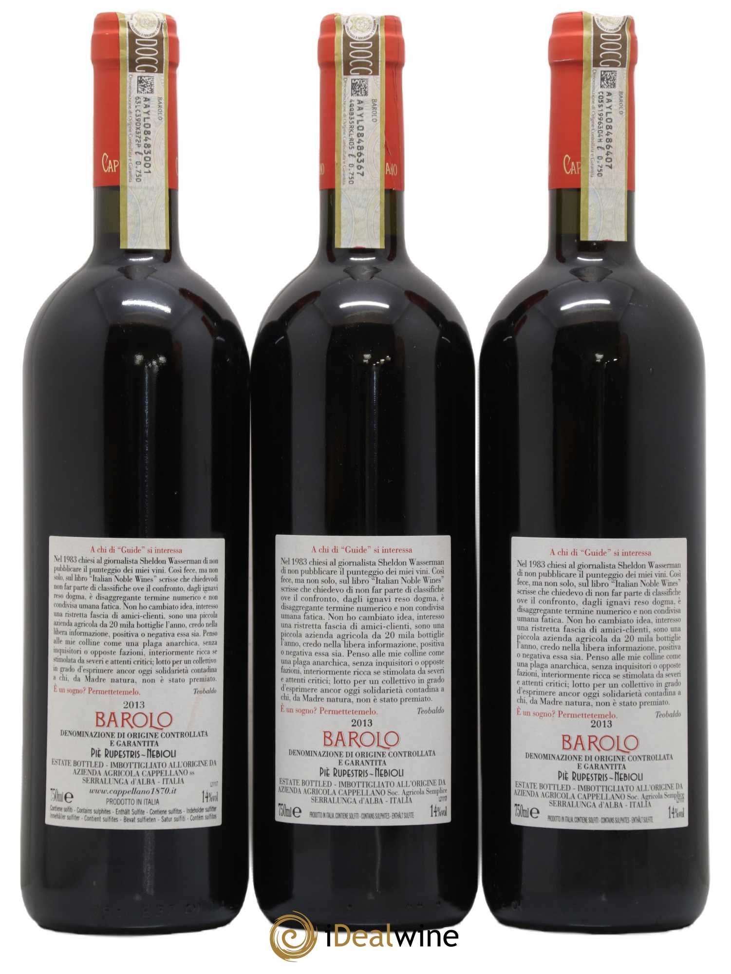 Barolo DOCG Pie Rupestris Cappellano 2013 - Lot de 3 bouteilles - 1