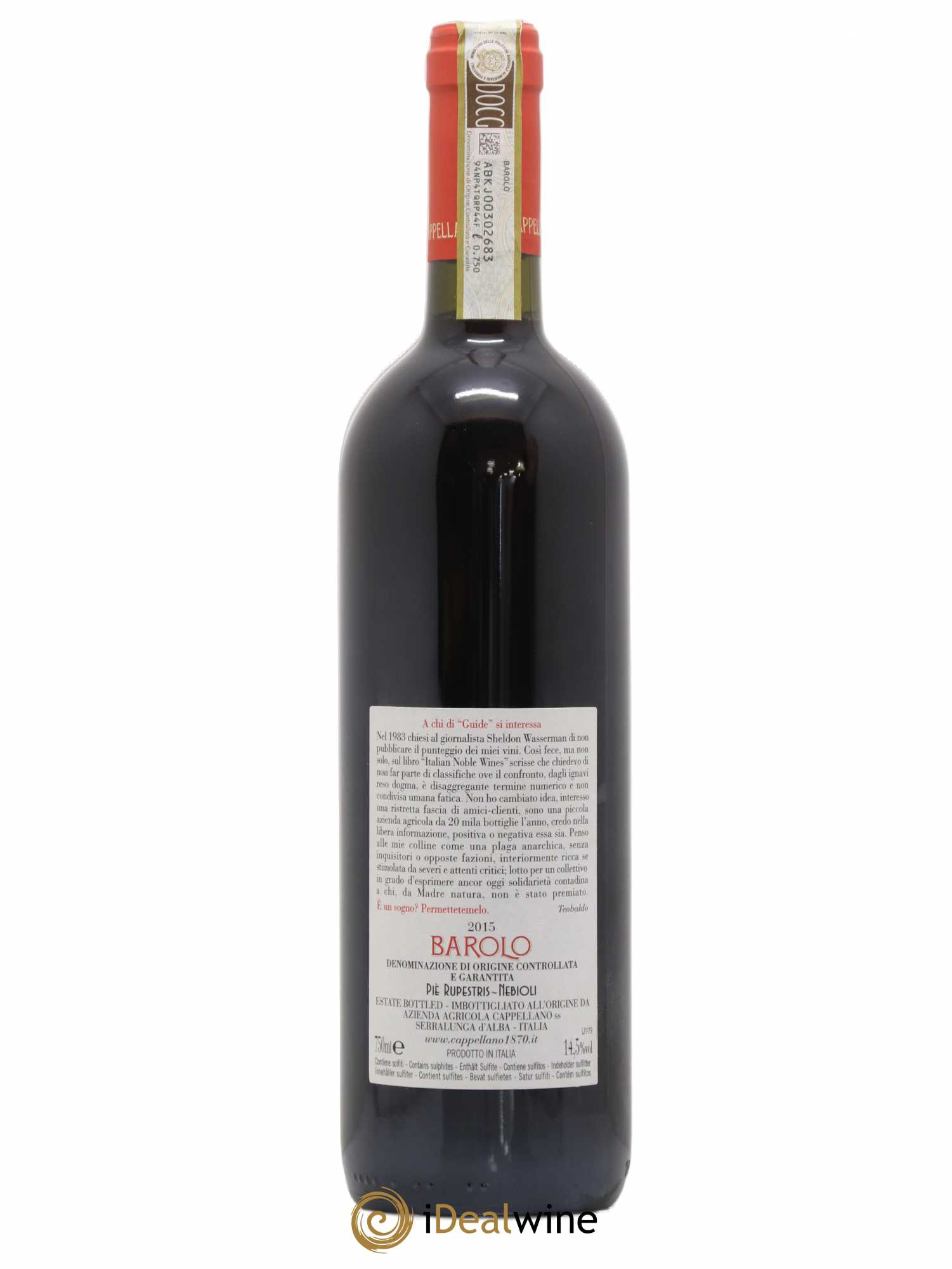 Barolo DOCG Pie Rupestris Cappellano 2015 - Lot de 1 bouteille - 1