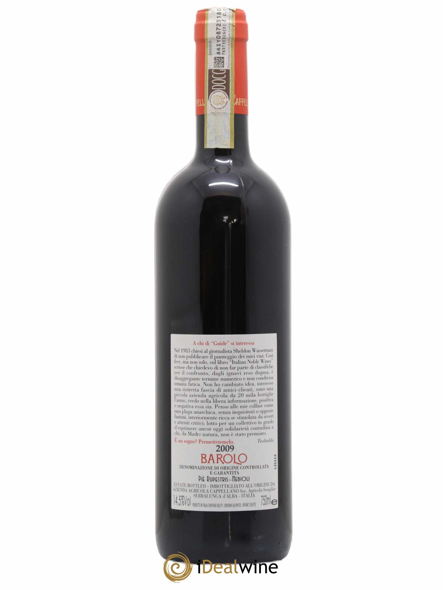 Barolo DOCG Pie Rupestris Cappellano 2009 - Lot de 1 bouteille - 1