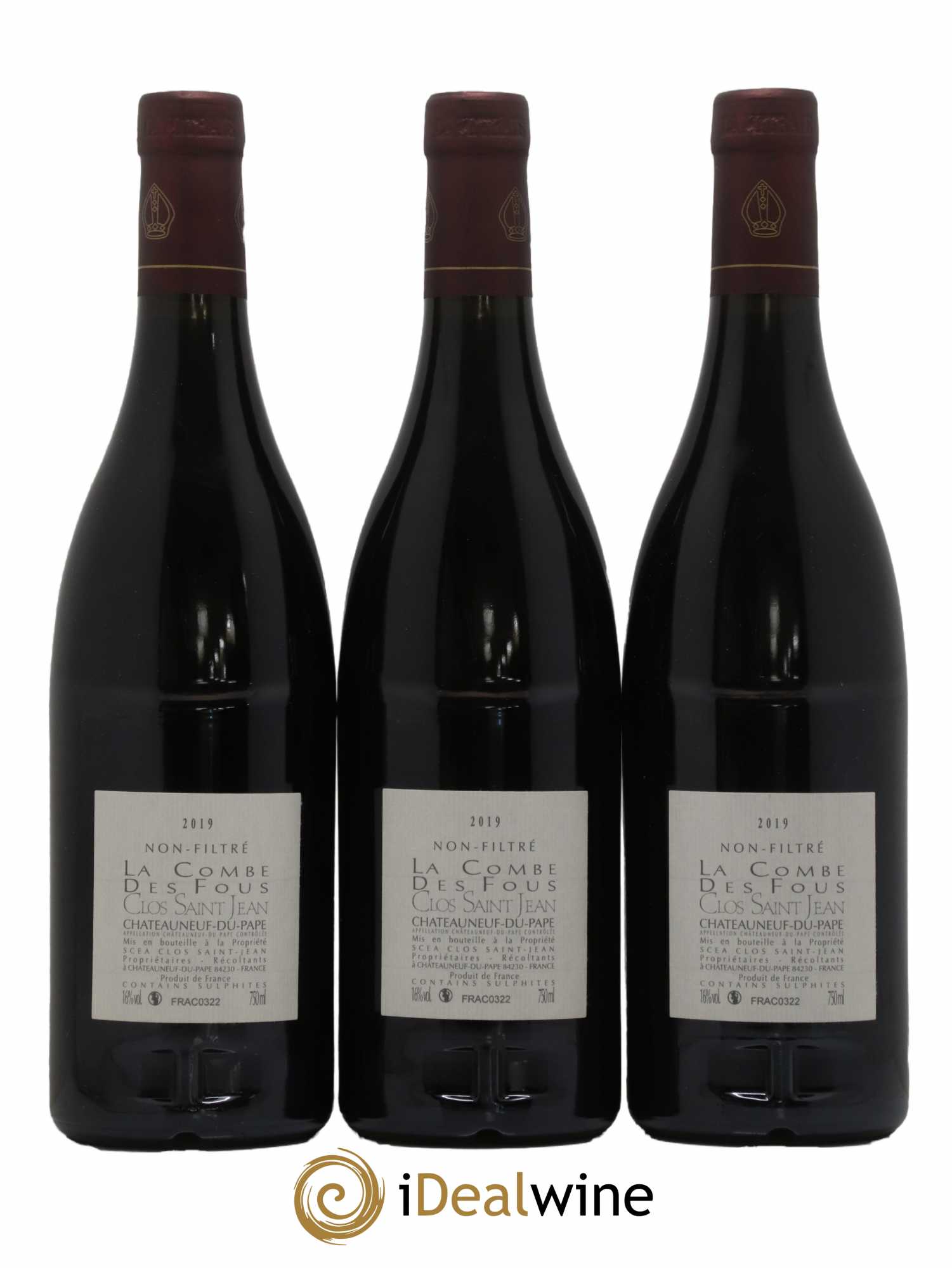 Châteauneuf-du-Pape Clos Saint-Jean La Combe des Fous Pascal et Vincent Maurel 2019 - Lot of 3 bottles - 1