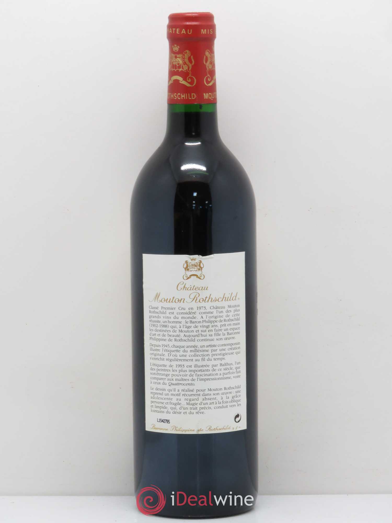 Château Mouton Rothschild 1er Grand Cru Classé 1993 - Lot de 1 bouteille - 1