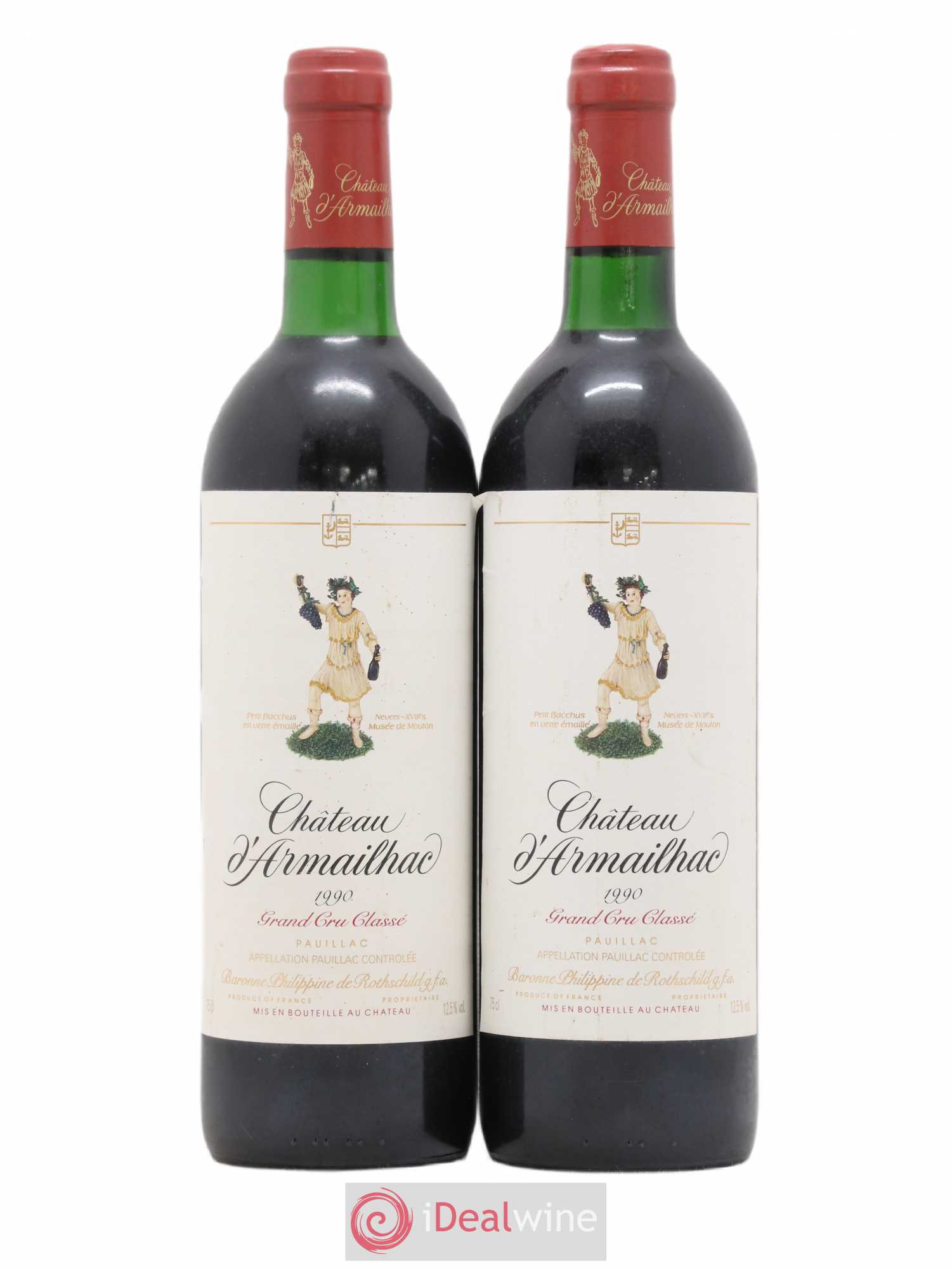 Château d' Armailhac - Mouton Baron(ne) Philippe 5ème Grand Cru Classé 1990 - Lot de 2 bouteilles - 0