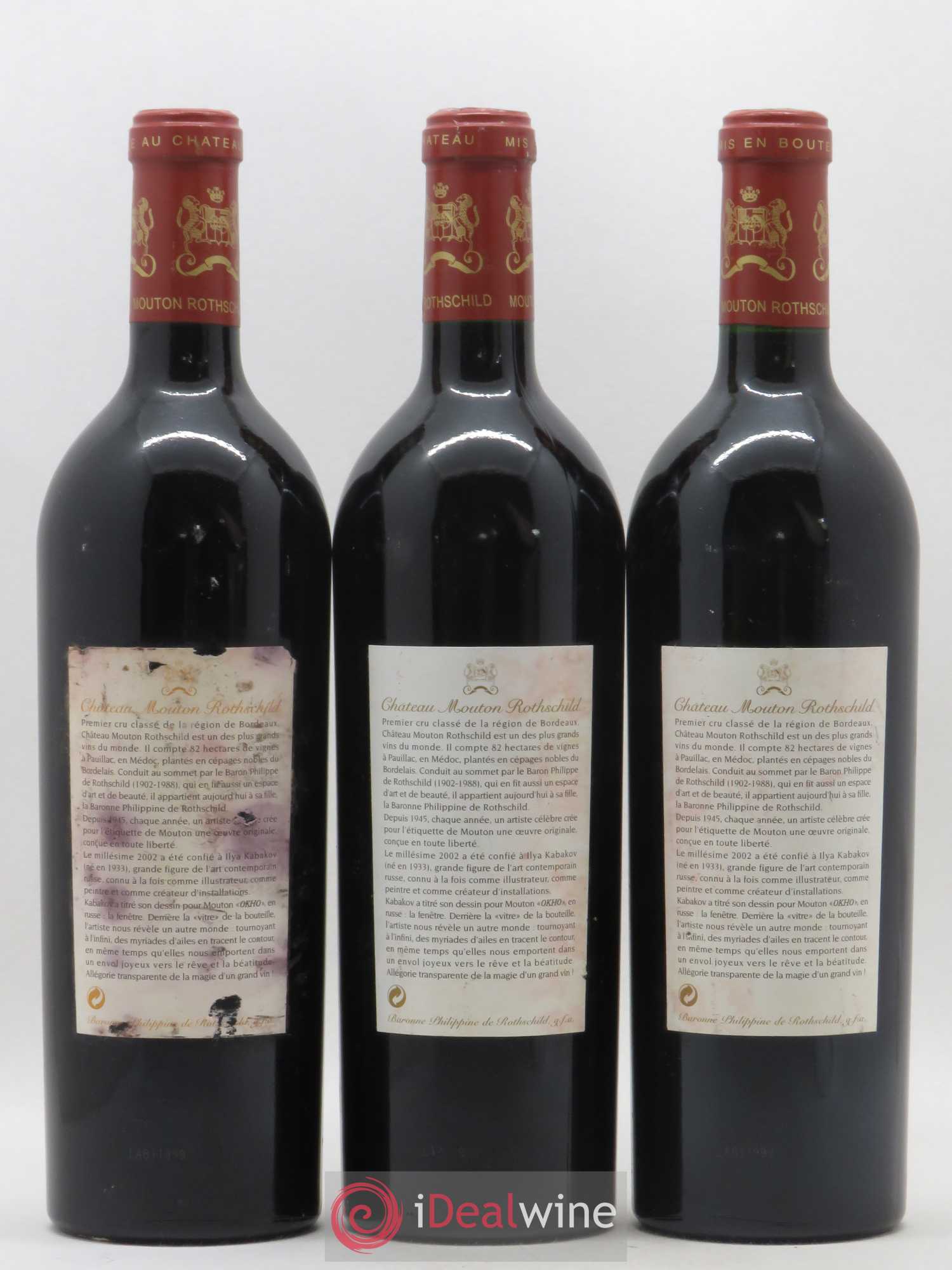 Château Mouton Rothschild 1er Grand Cru Classé 2002 - Lot de 3 bouteilles - 1