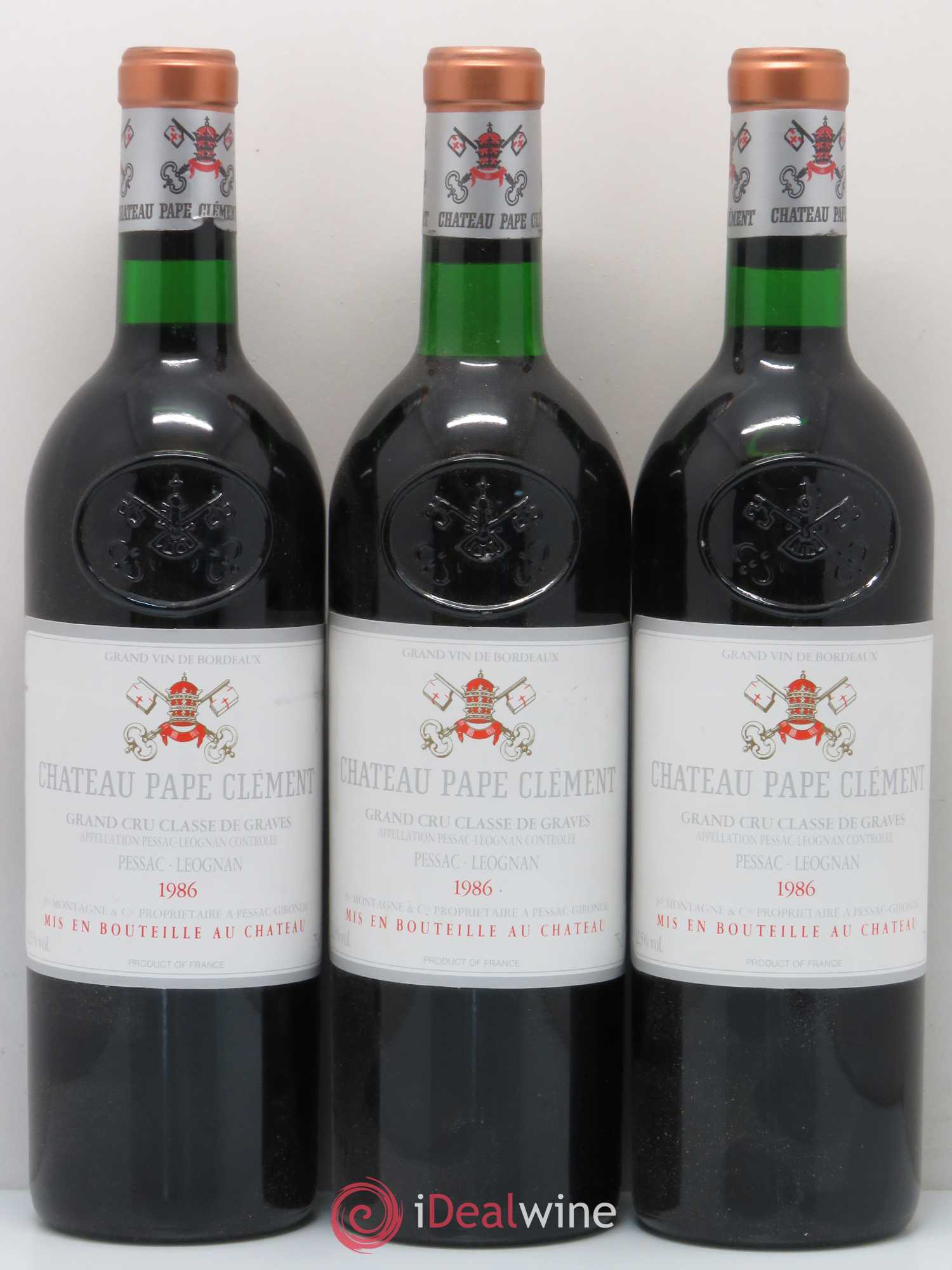 Château Pape Clément Cru Classé de Graves 1986 - Lot de 3 bouteilles - 0