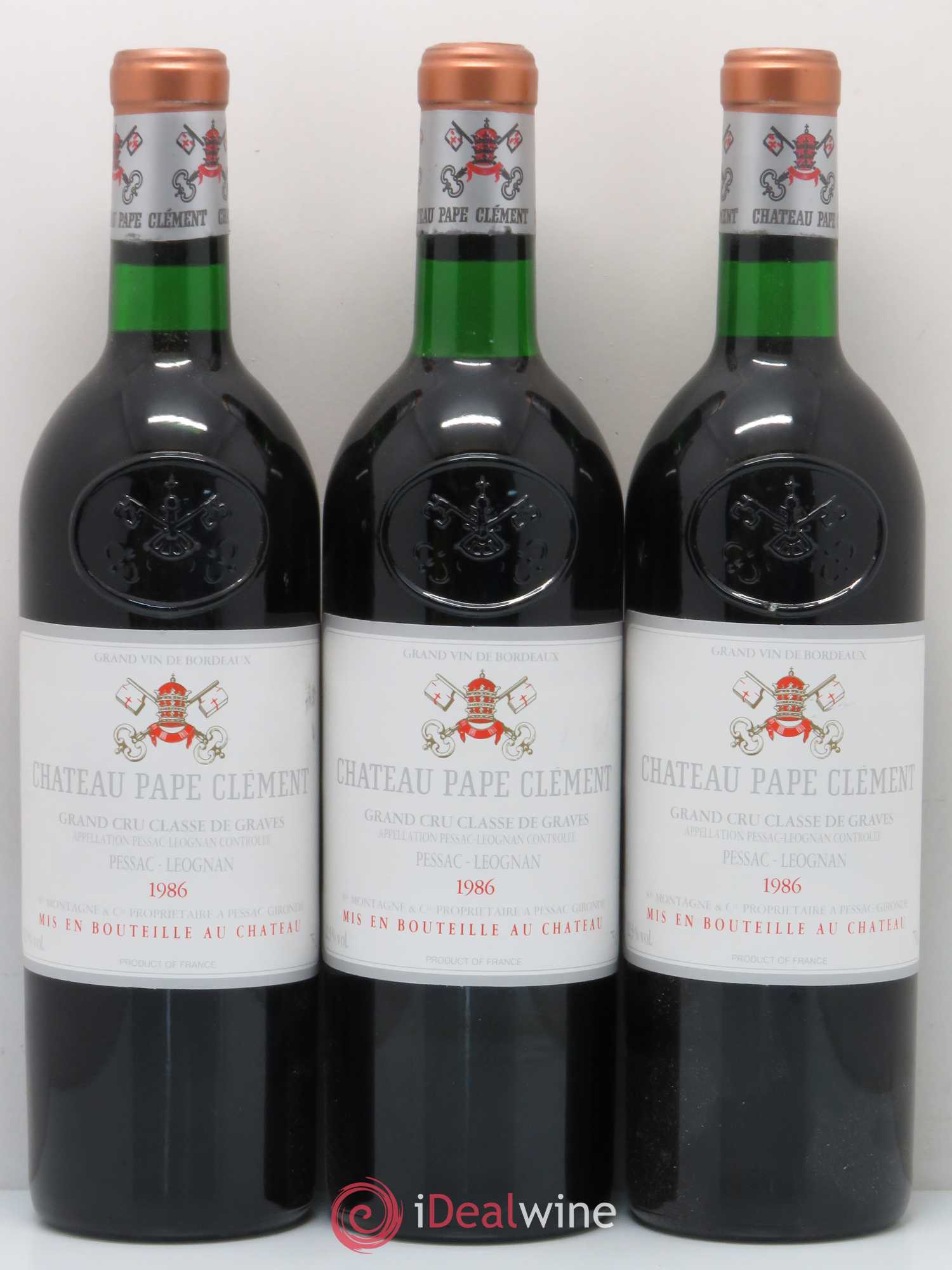 Château Pape Clément Cru Classé de Graves 1986 - Lot de 3 bouteilles - 0