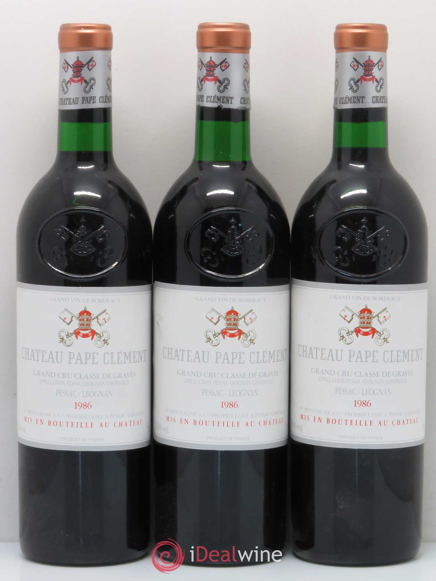 Château Pape Clément Cru Classé de Graves 1986 - Lot de 3 bouteilles - 0