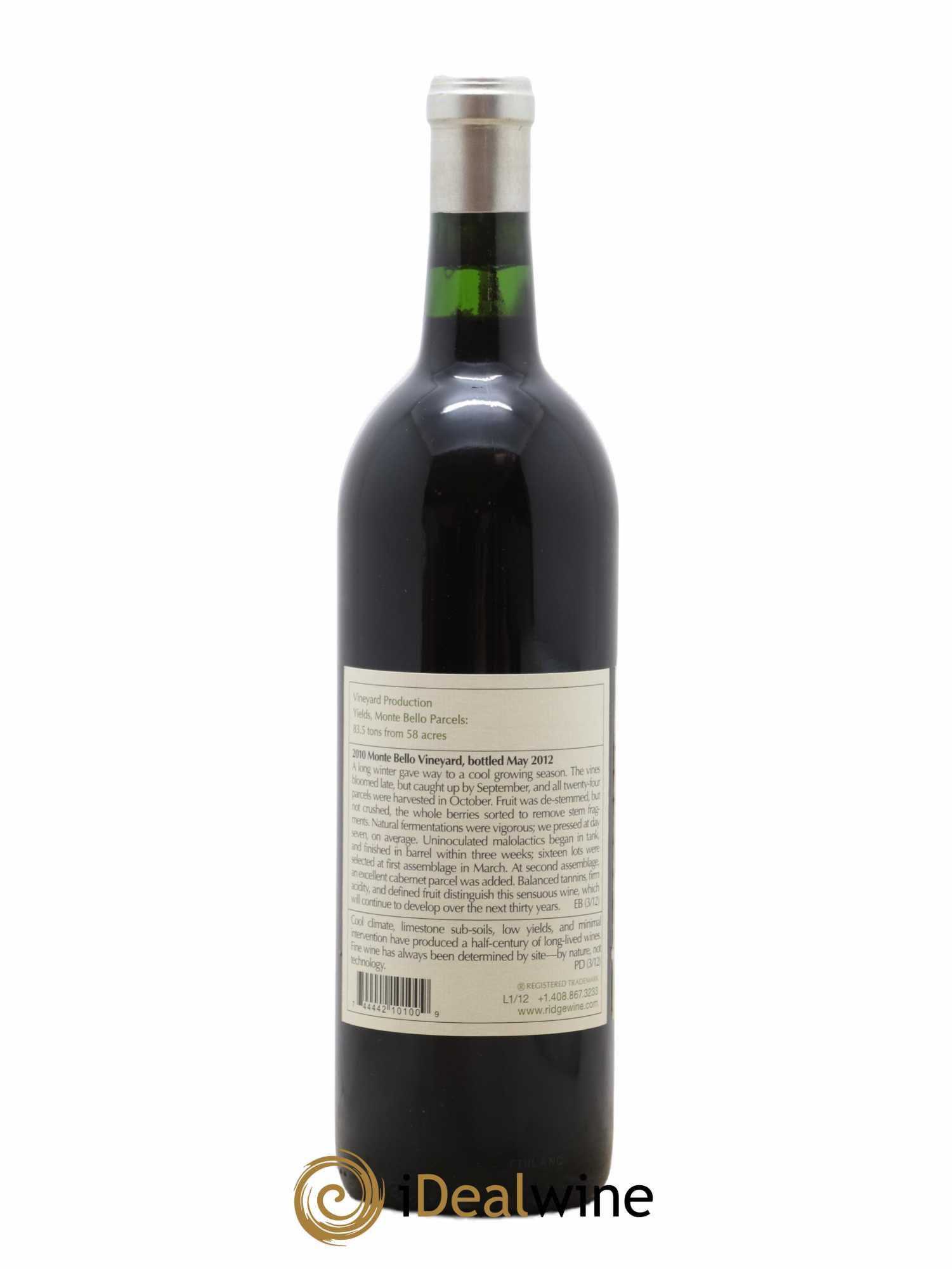 Santa Cruz Mountains Monte Bello Ridge Vineyards 2010 - Lot de 1 bouteille - 1