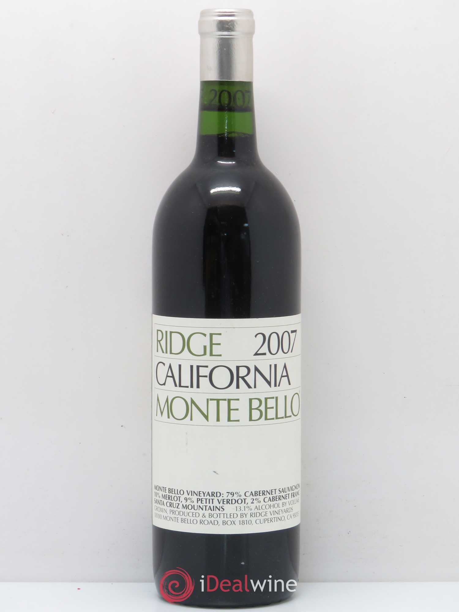 Santa Cruz Mountains Monte Bello Ridge Vineyards 2007 - Lot de 1 bouteille - 0