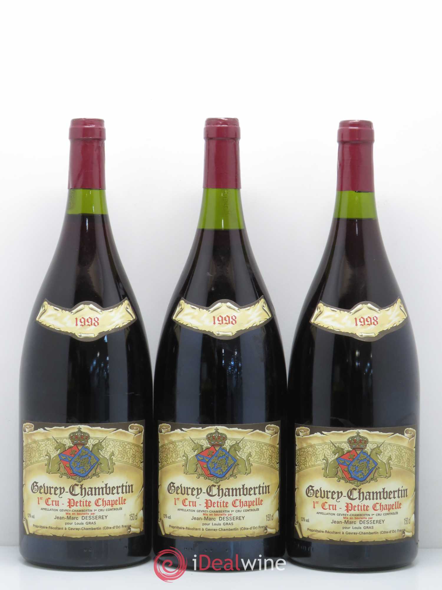 Gevrey-Chambertin 1er Cru Petite Chapelle J M Desserey Pour L. Gras 1998 - Posten von 3 Magnum - 0