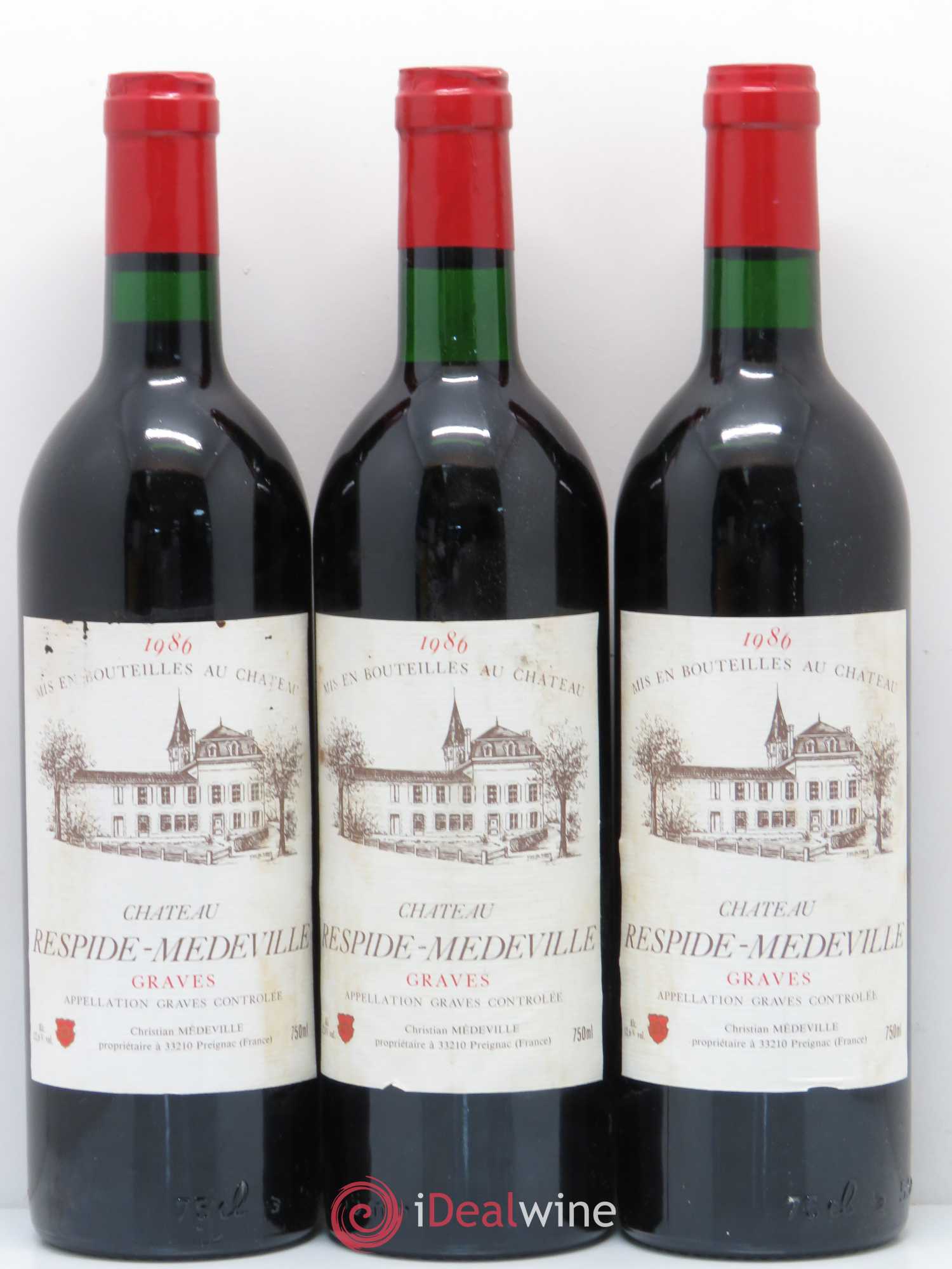 Château Respide Médeville 1986 - Lot de 3 bouteilles - 0