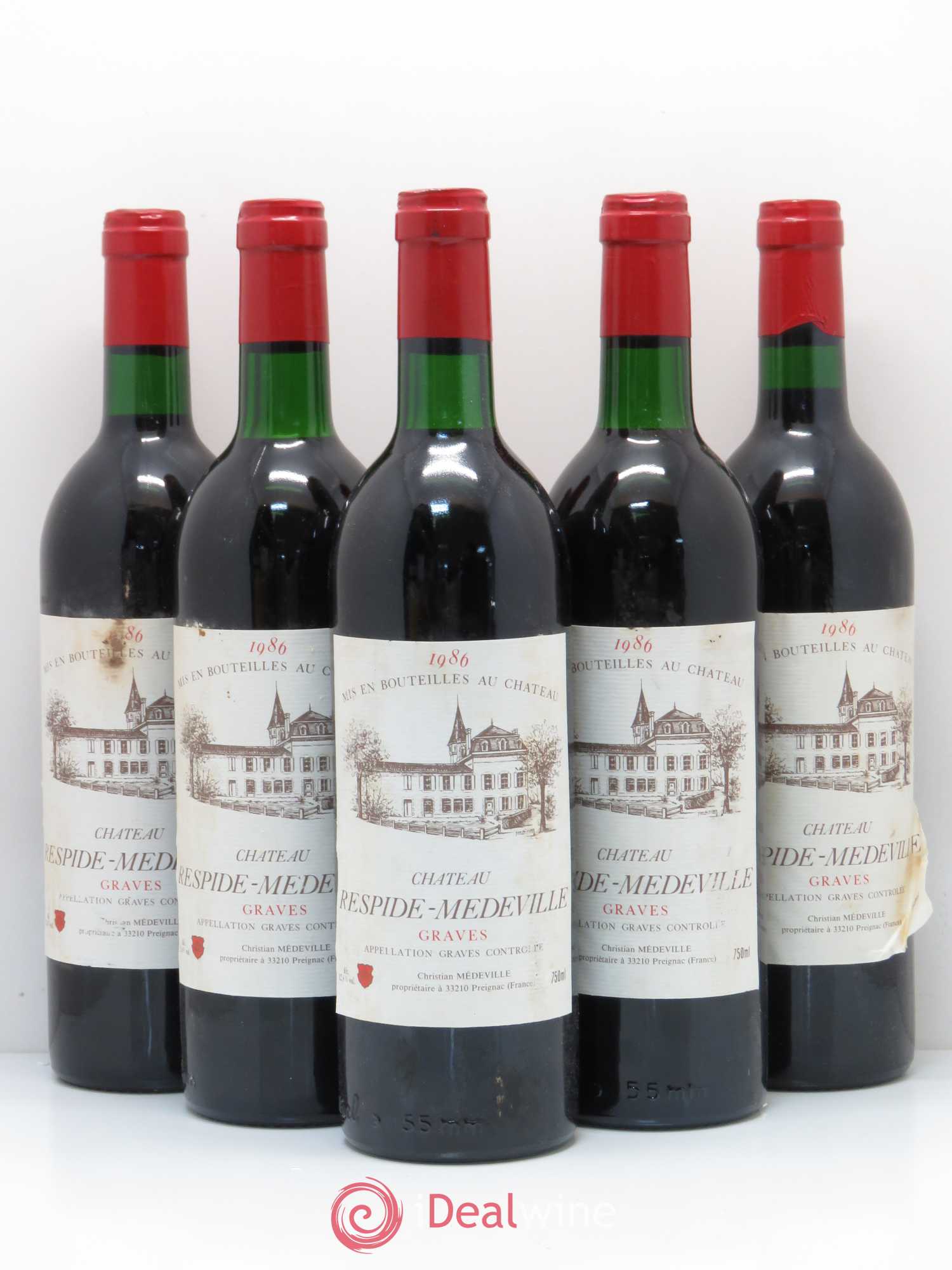 Château Respide Médeville 1986 - Lot de 5 bouteilles - 0