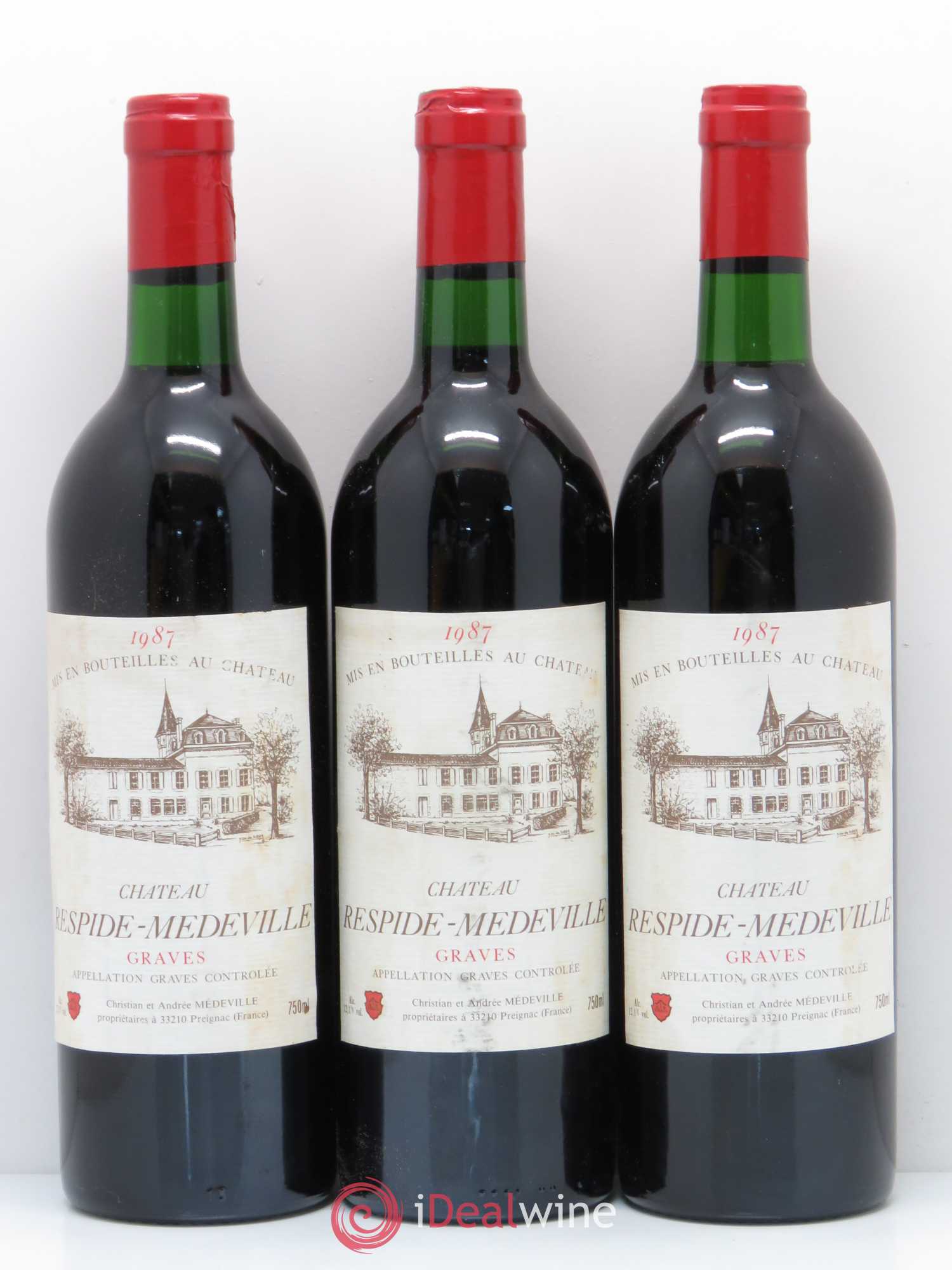 Château Respide Médeville 1987 - Lot de 3 bouteilles - 0