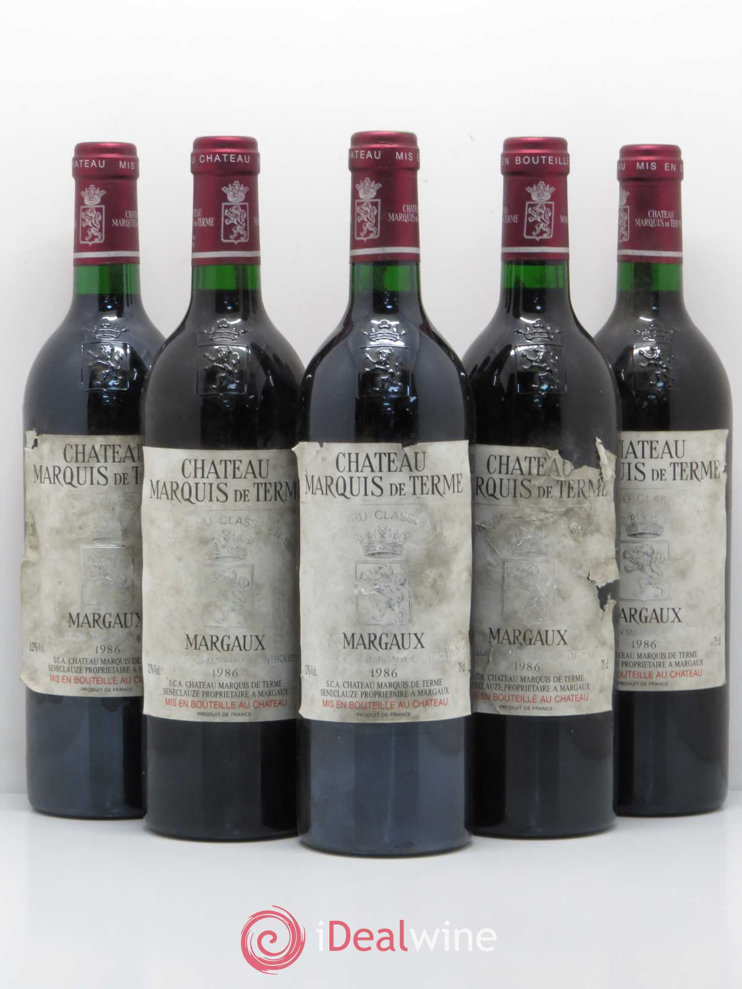 Château Marquis de Terme 4ème Grand Cru Classé 1986 - Lot de 5 bouteilles - 0