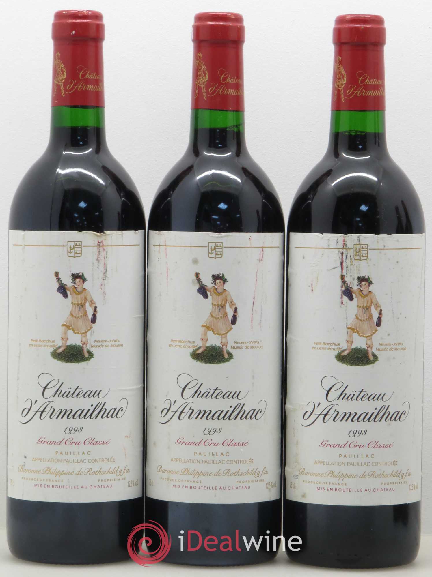 Château d' Armailhac - Mouton Baron(ne) Philippe 5ème Grand Cru Classé 1993 - Lot de 3 bouteilles - 0