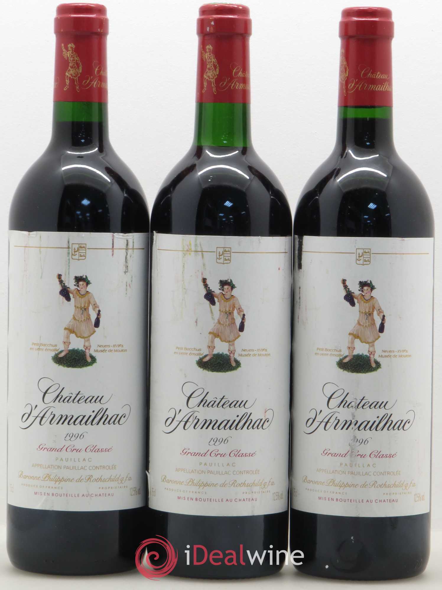 Château d' Armailhac - Mouton Baron(ne) Philippe 5ème Grand Cru Classé 1996 - Lot de 3 bouteilles - 0