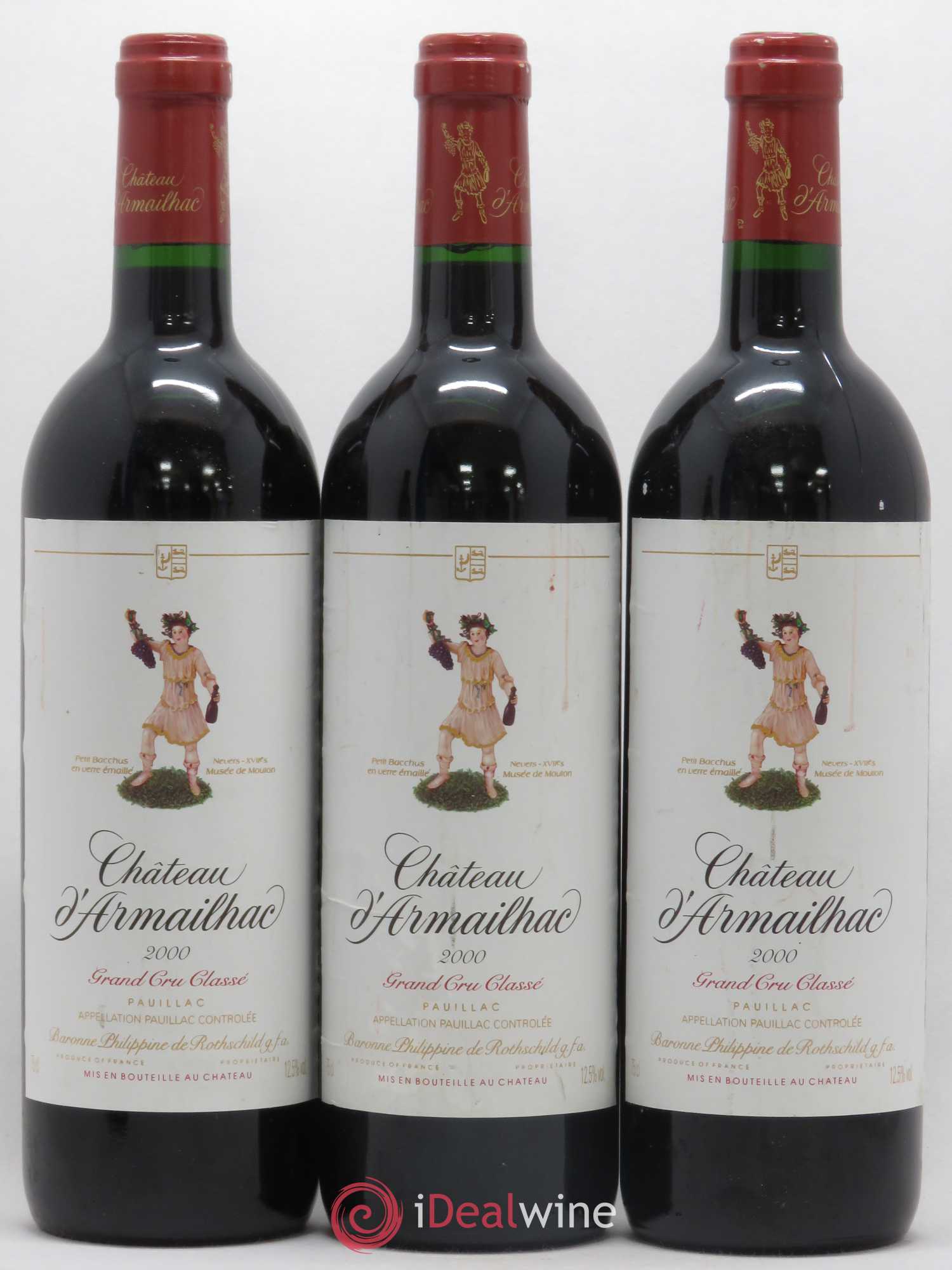 Château d' Armailhac - Mouton Baron(ne) Philippe 5ème Grand Cru Classé 2000 - Lot de 3 bouteilles - 0