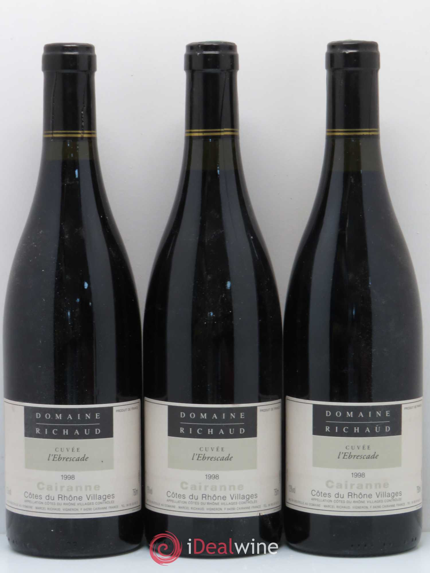 Cairanne Ebrescade Marcel Richaud 1998 - Lot de 3 bouteilles - 0