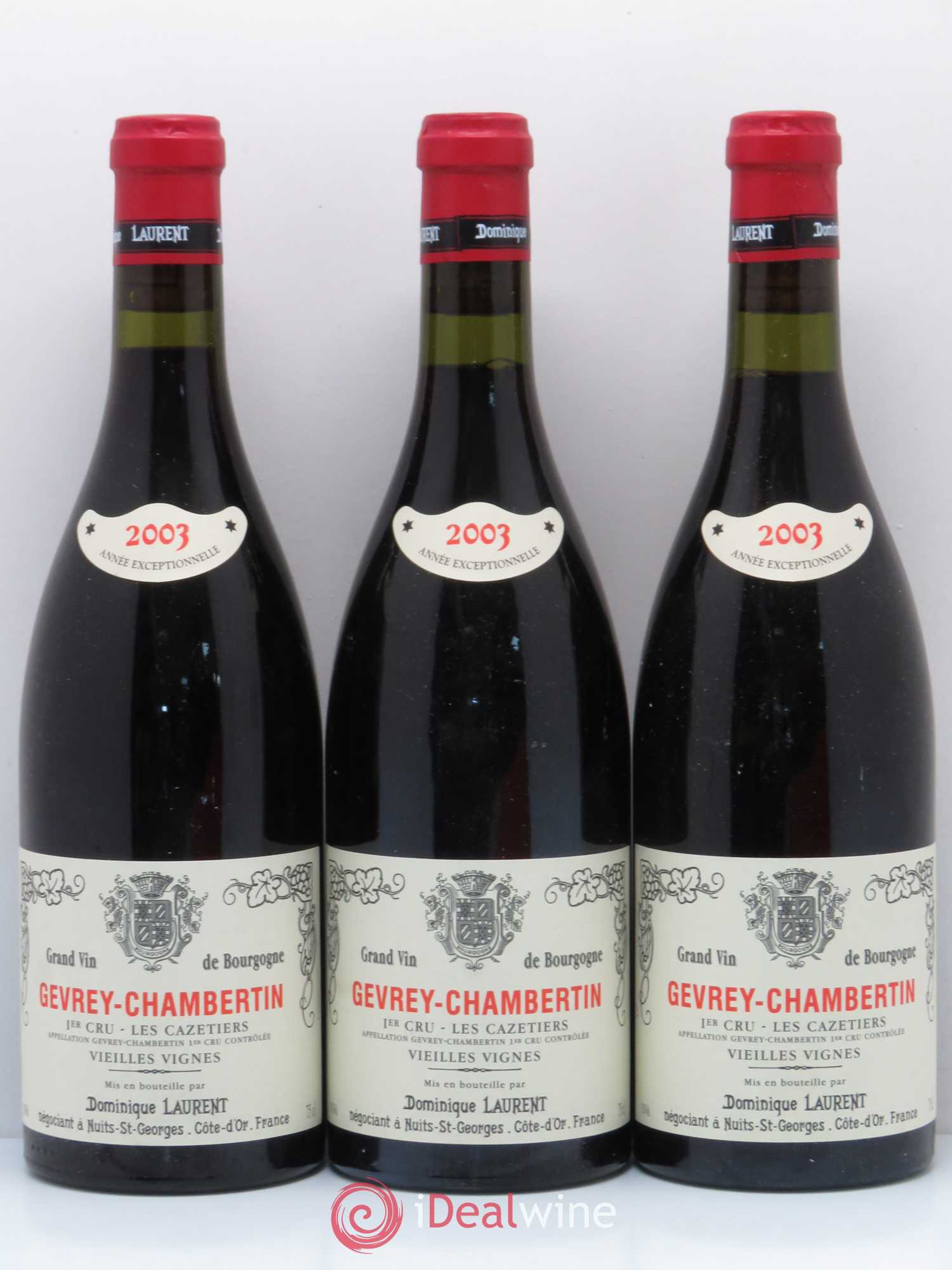 Gevrey-Chambertin 1er Cru Les Cazetiers Vieilles Vignes Dominique Laurent Vieilles vignes 2003 - Lot de 3 bouteilles - 0