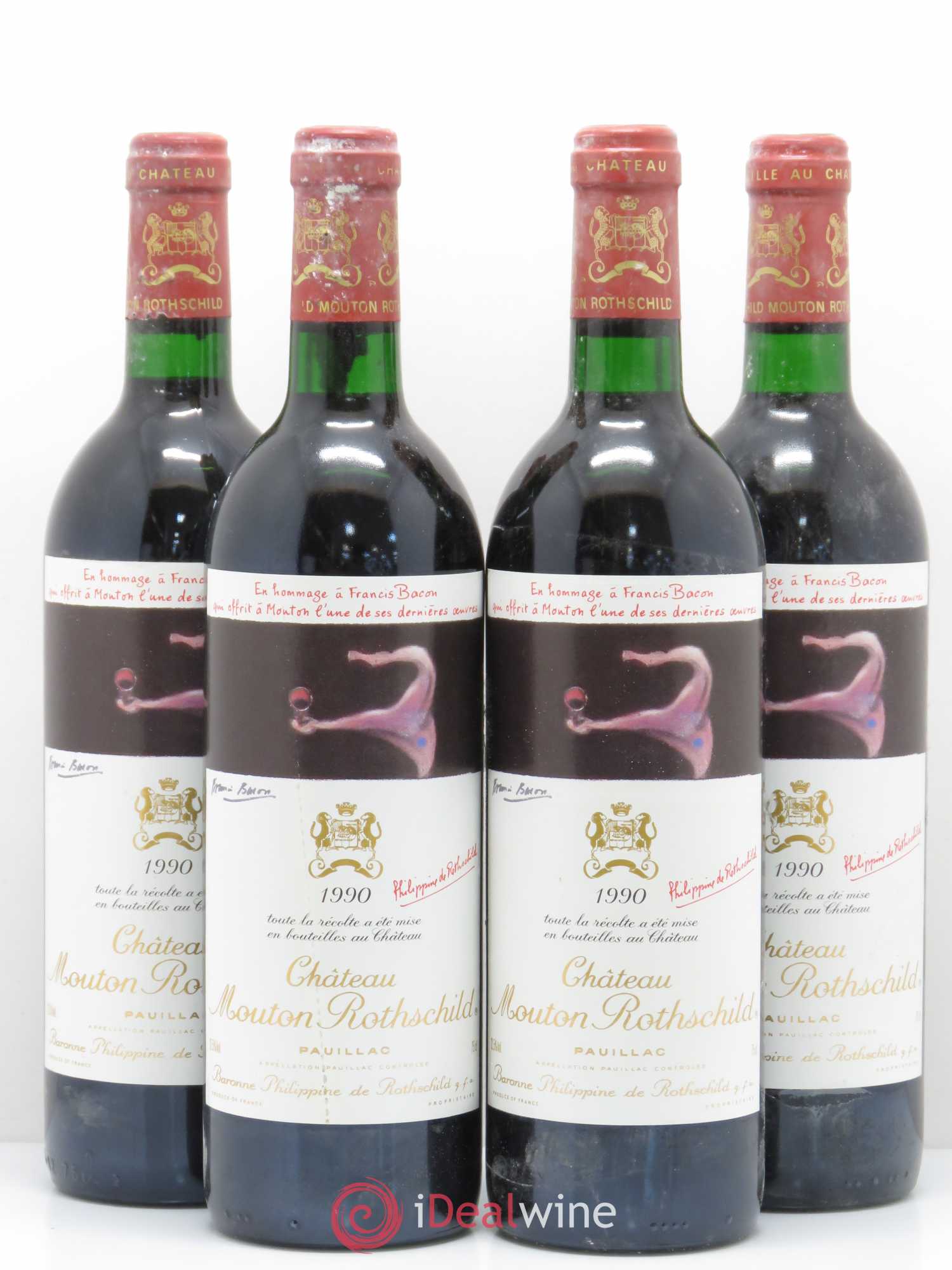 Château Mouton Rothschild 1er Grand Cru Classé 1990 - Lot de 4 bouteilles - 0