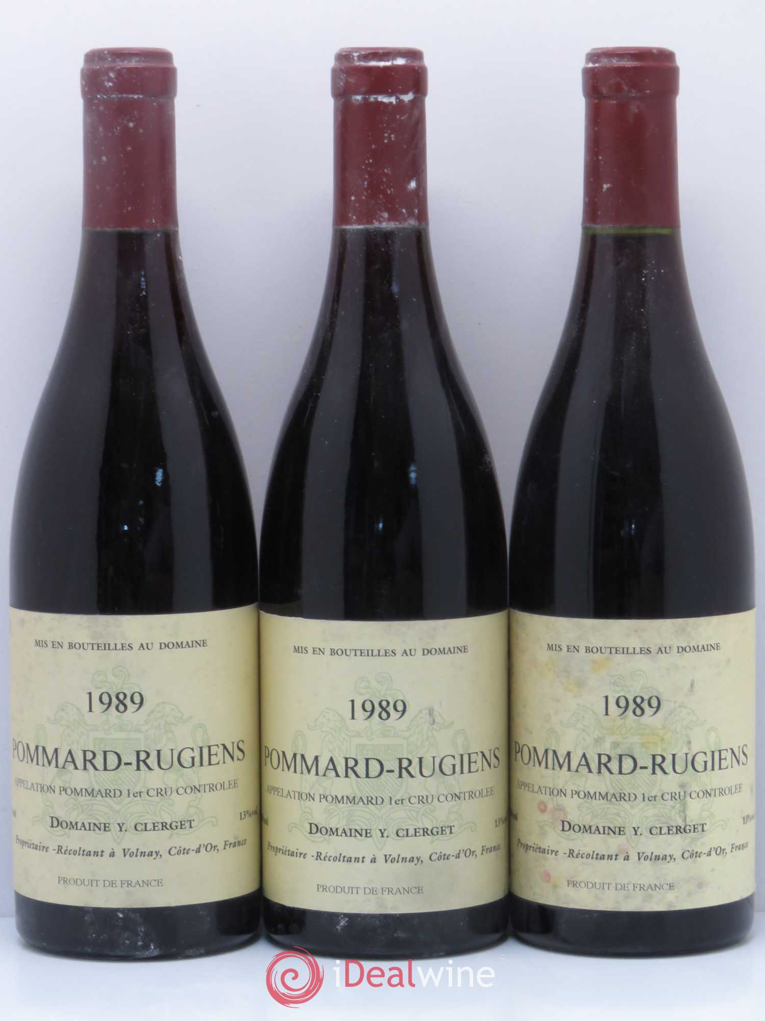 Pommard 1er Cru Rugiens Y. Clerget 1989 - Lot de 3 bouteilles - 0