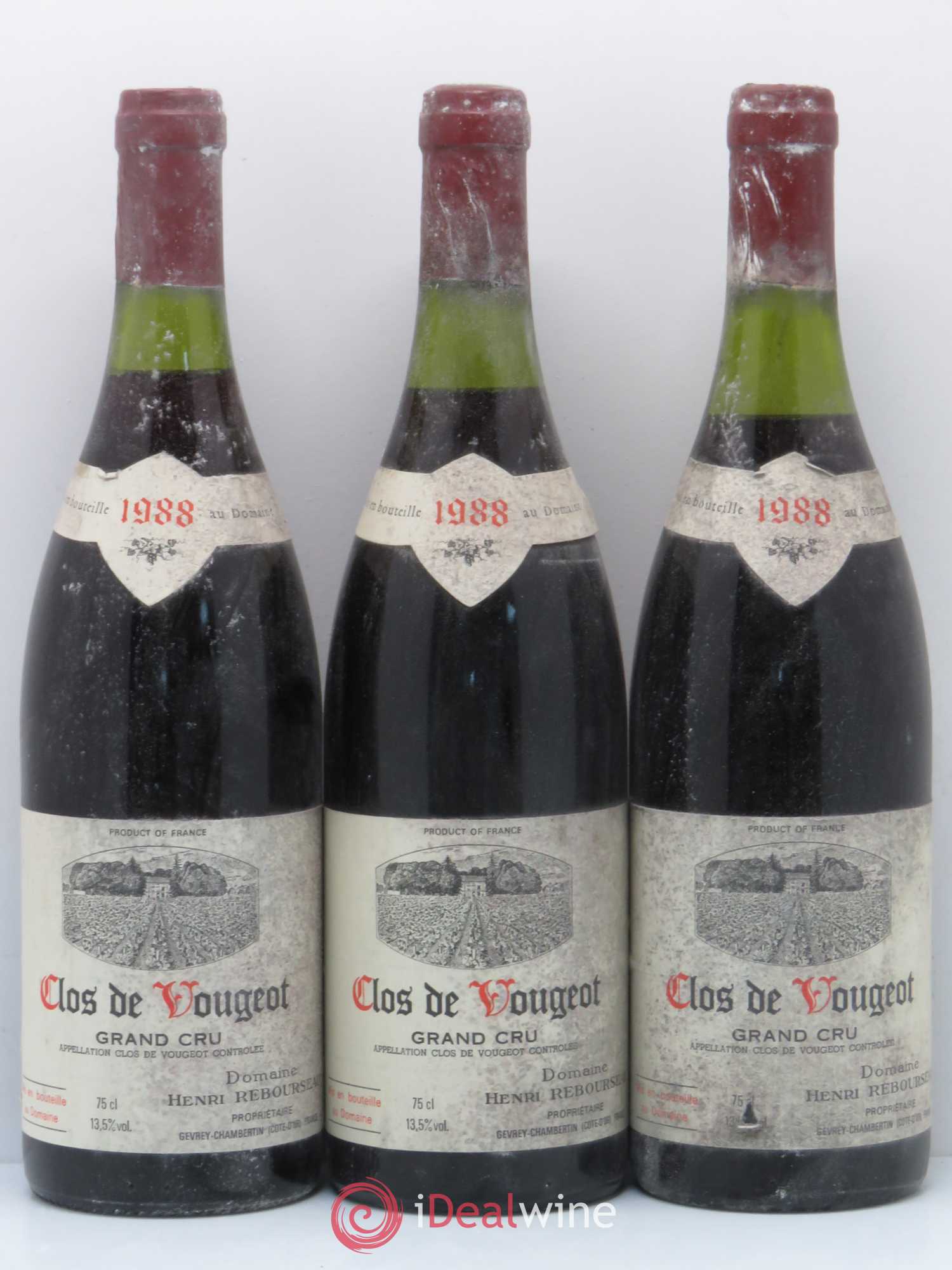 Clos de Vougeot Grand Cru Henri Rebourseau (Domaine) 1988 - Lot de 3 bouteilles - 0